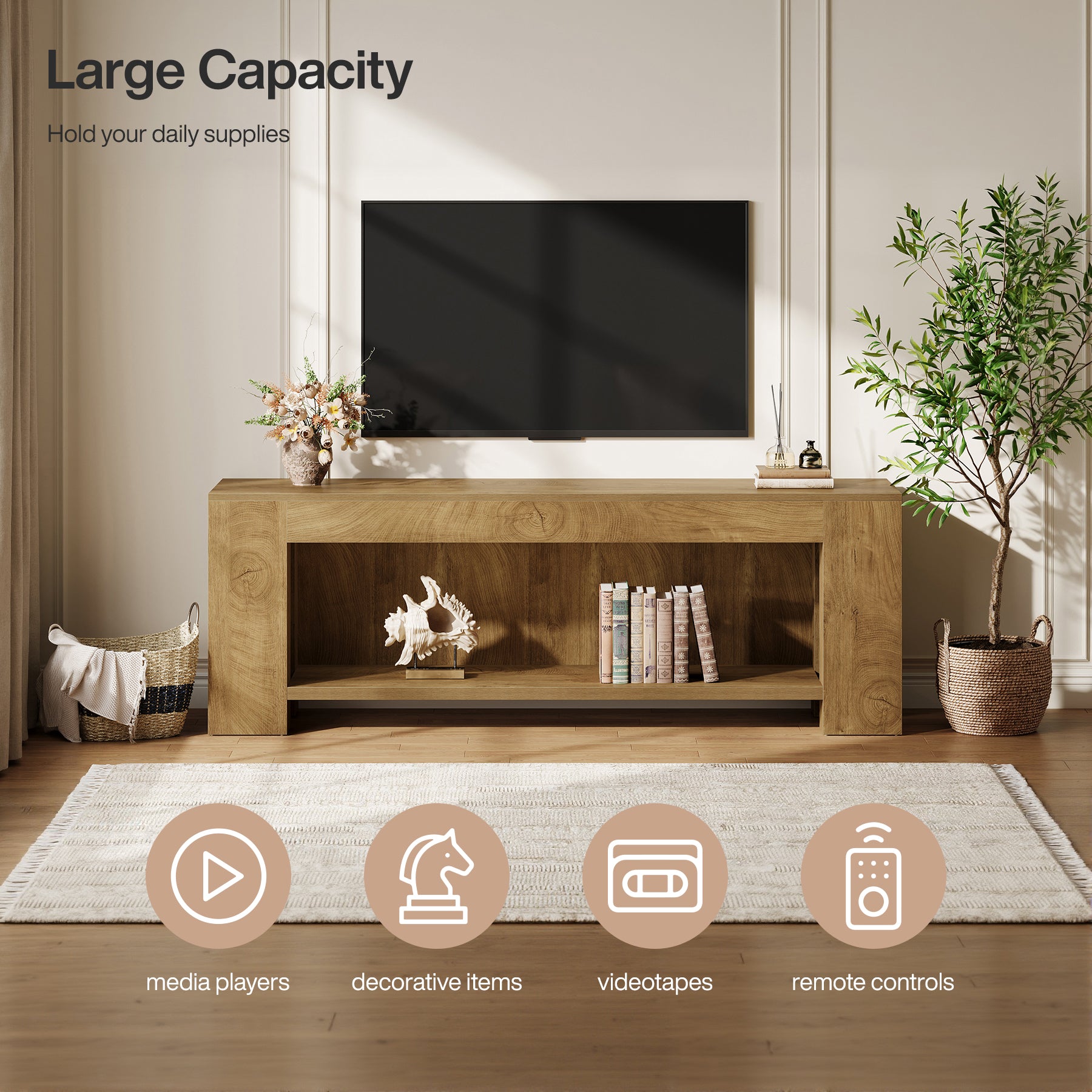 63" TV Stand, Entertainment Center with Open Shelves for Up to 75" TVs