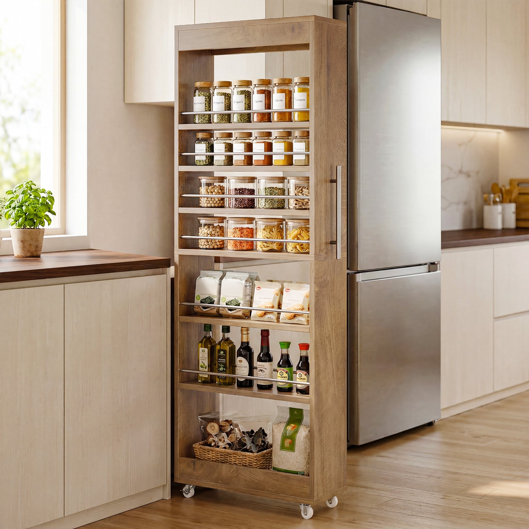 73" Slim Storage Cart on Wheels, 7-Tier Narrow Pantry Rack Cabinet Organizer