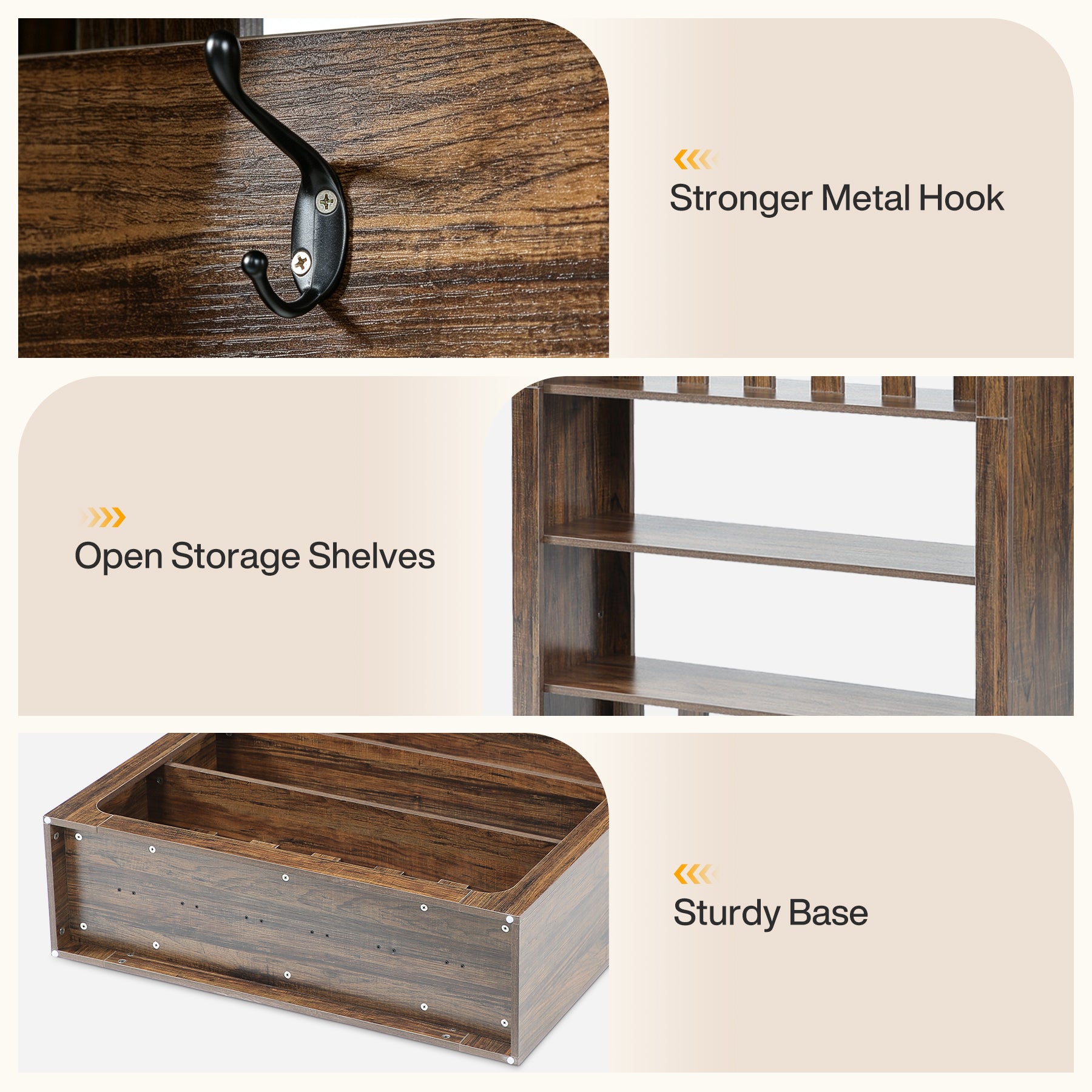 70.9" Room Divider Bookcase with Shelves & Coat Hooks, Freestanding Wood Wall Partition for Home Office