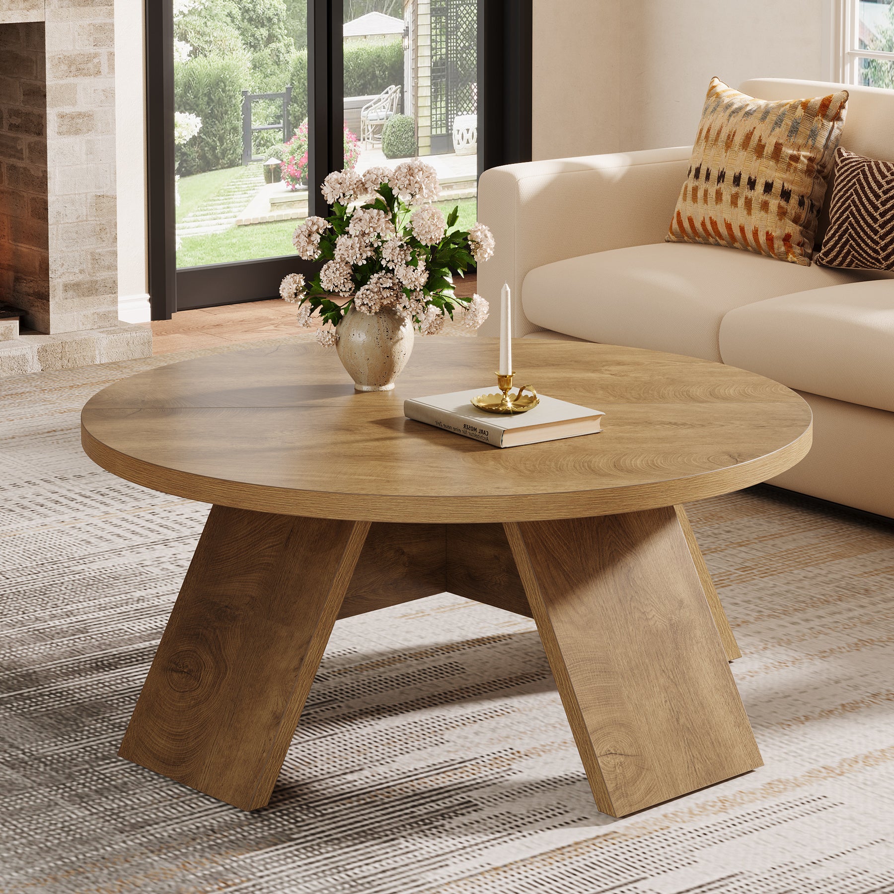 39.37" Round Coffee Table, Circle Center Table With Splayed Legs