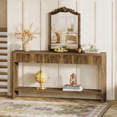 63" Rustic Fluted Console Table, Wood Entryway Table  with 3 Drawers for Living Room 3