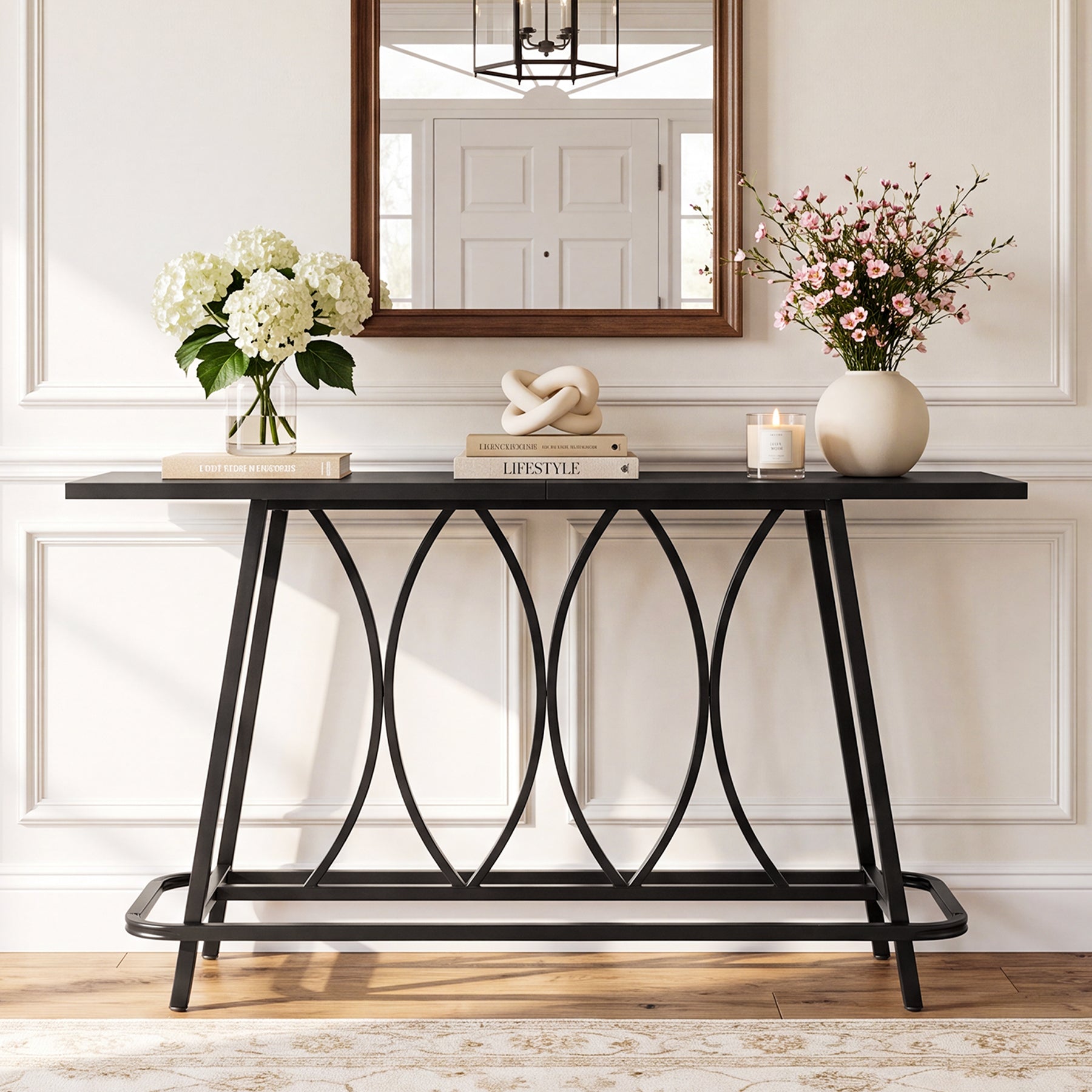 63-Inch Modern Farmhouse Console Table with Sturdy Metal Base, Narrow Entryway Table for Hallway