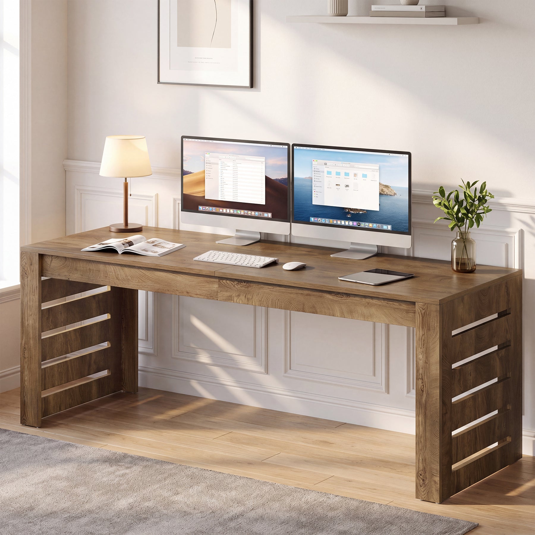79" Executive Desk with Double Pedestal Base, Farmhouse Home Office Computer Desk