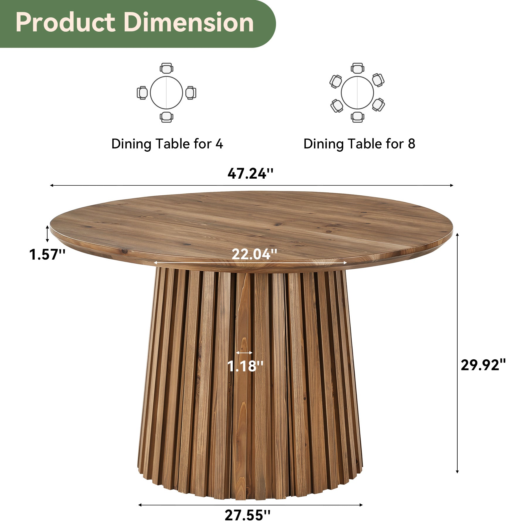 Tribesigns 47.24" Round Dining Table, Solid Wood Table for 4-6 People
