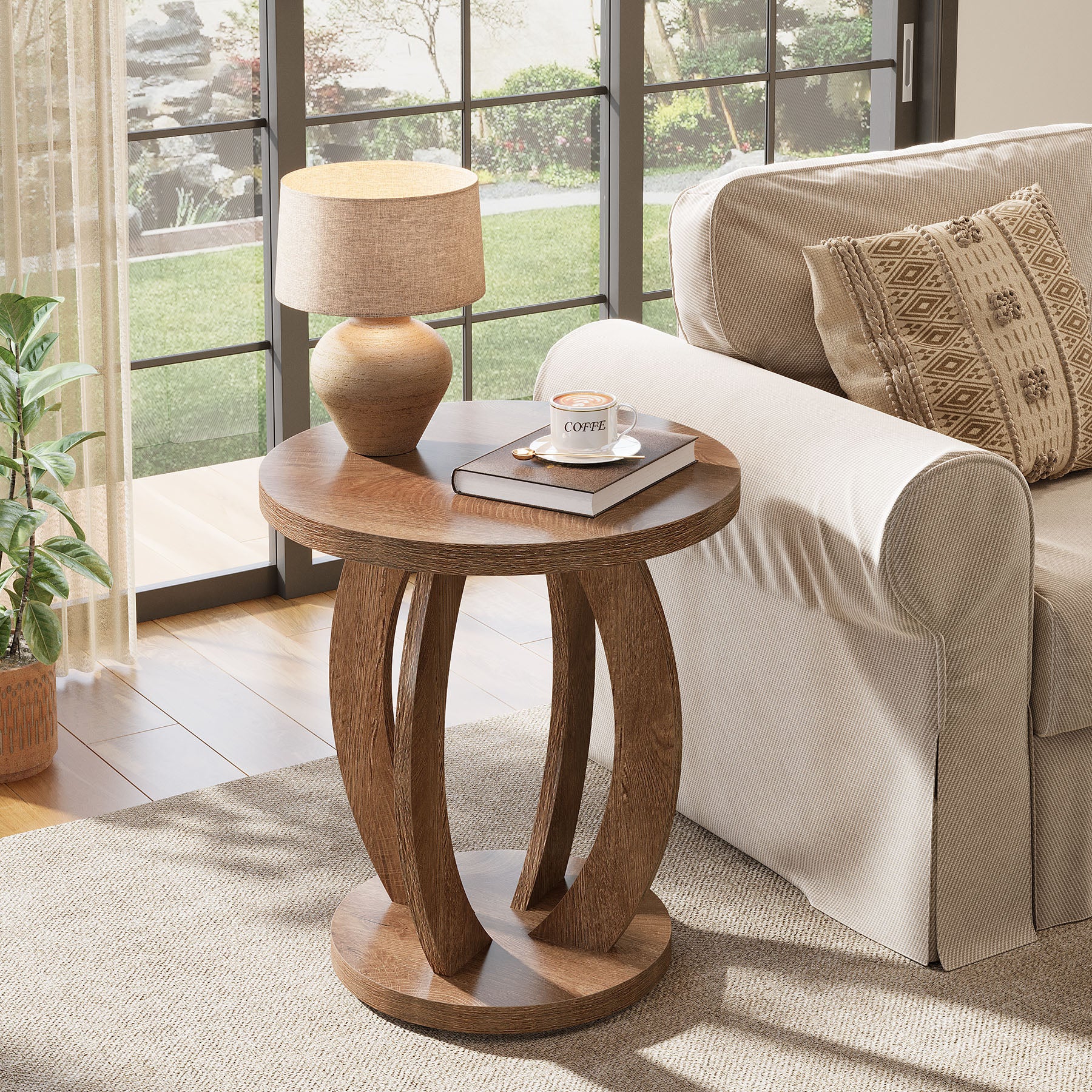 Round End Table, Accent Side Table with Storage for Small Space