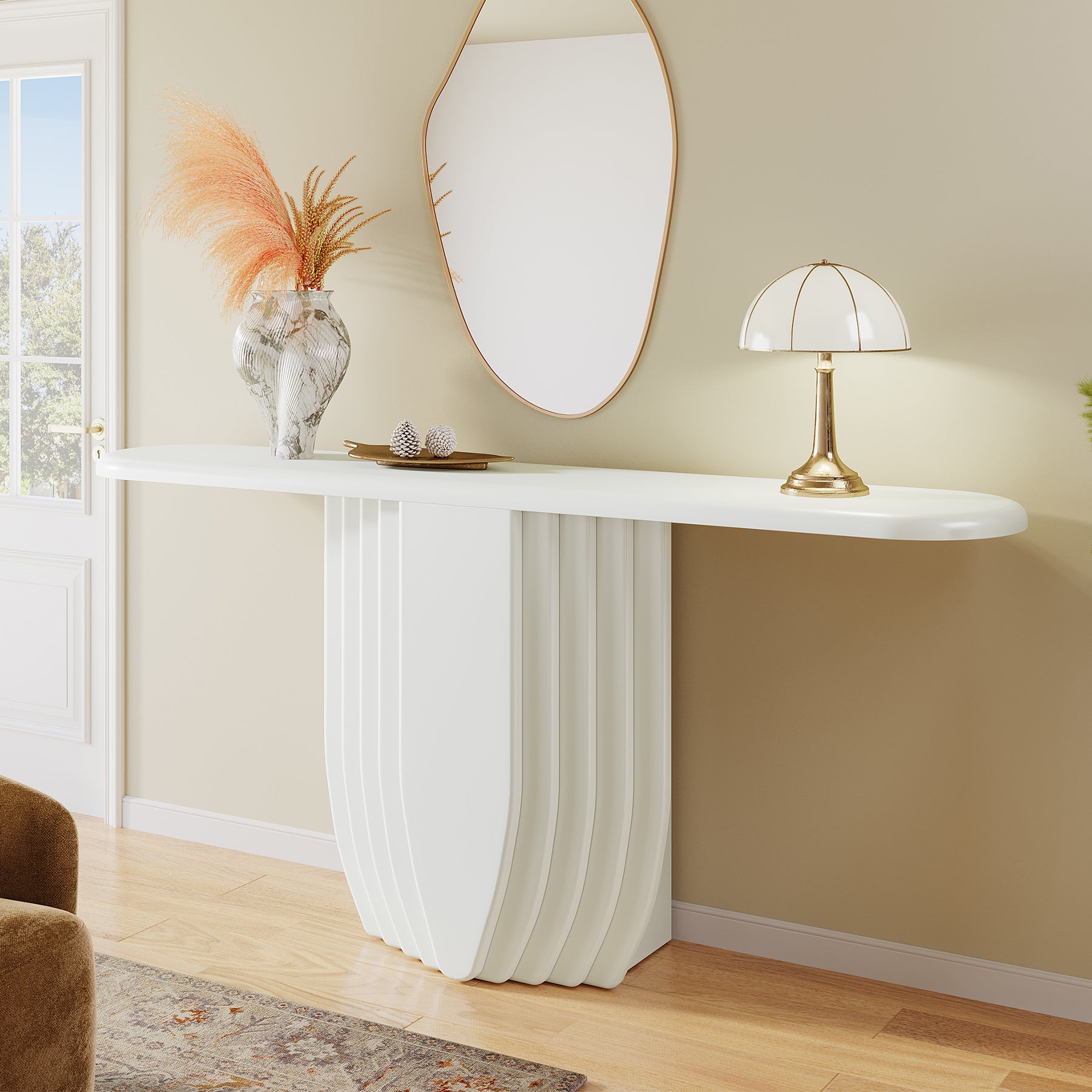 Modern Console Table, 63" Entryway Sofa Table with Geometric Base