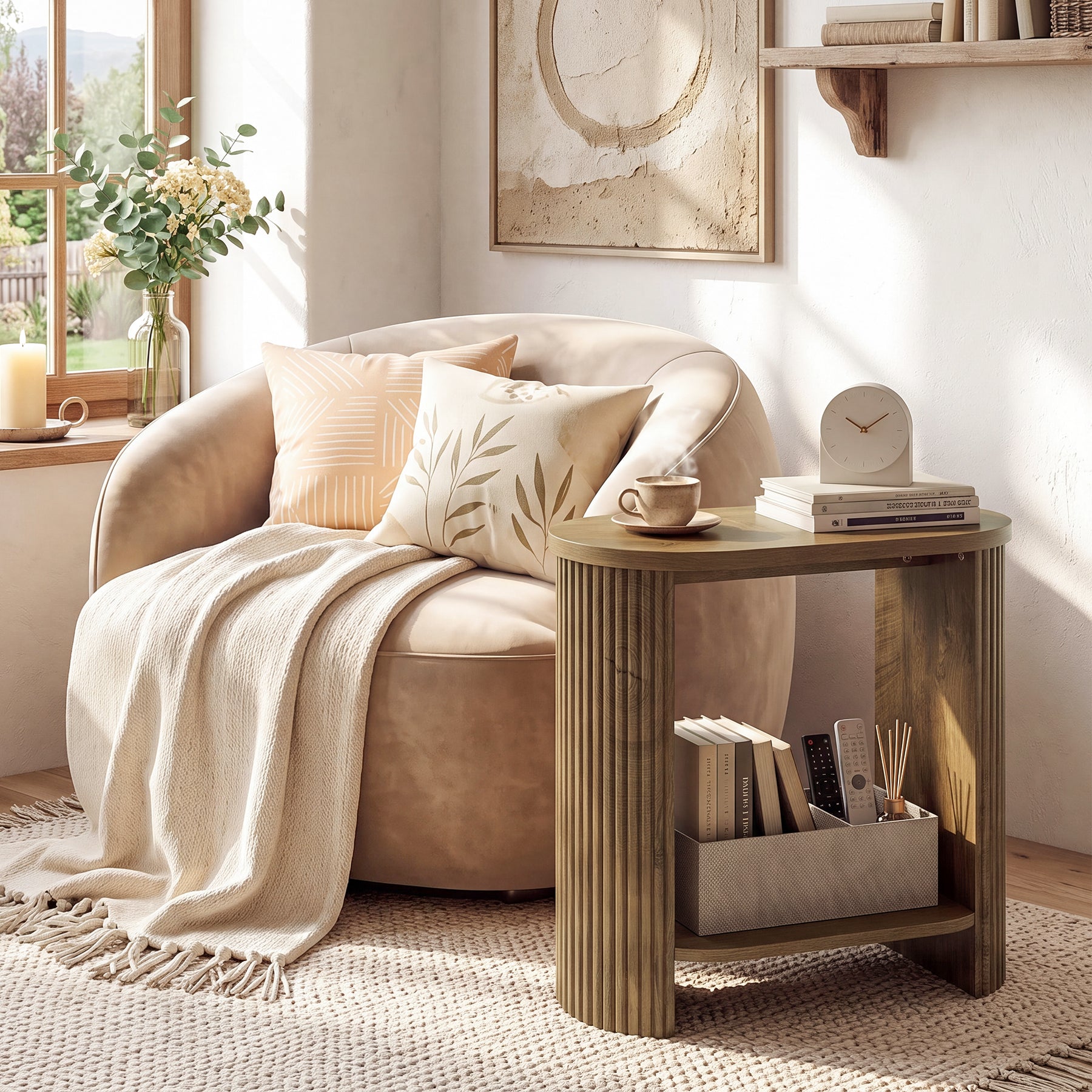 Narrow End Table, 2-Tier Side Table Nightstand with Storage Shelf for Small Spaces