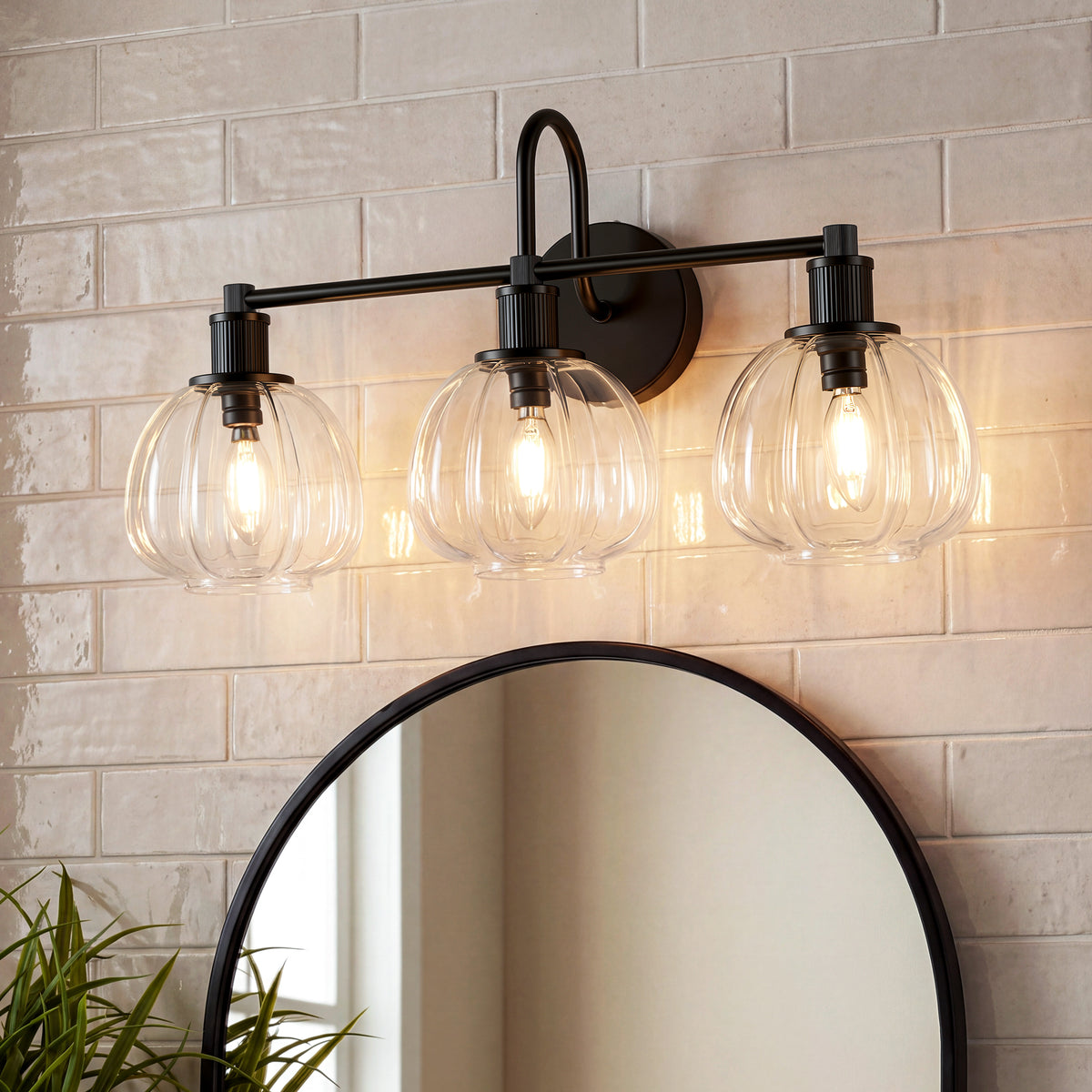 3-Light 23" Bathroom Vanity Light, Modern Black Wall Sconce with Clear Glass Shade
