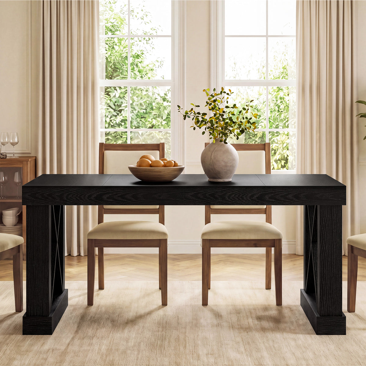 63" Farmhouse Dining Table for 4-6 People, Rectangular Wood Kitchen Table with Heavy-Duty X Legs