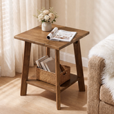 19.69" Solid Wood End Table, Small Side Table with 2-Tier Storage Shelf for Living Room 3