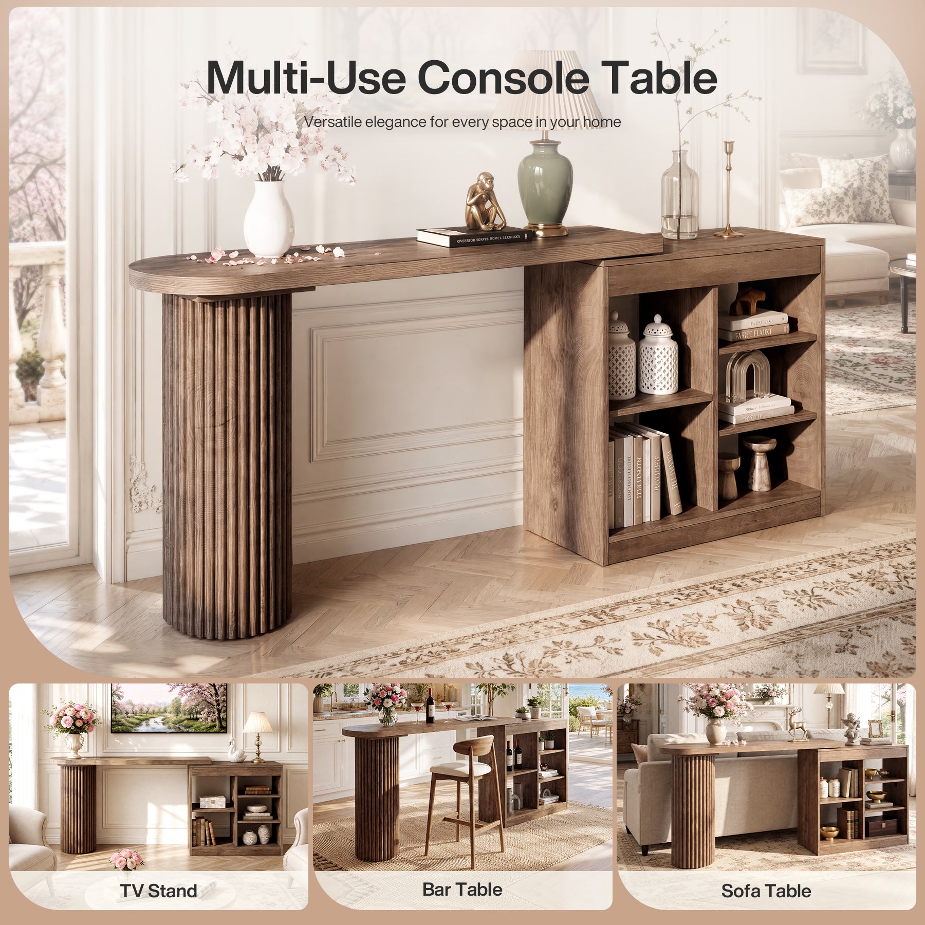 95" Extra-Long Console Table Sofa Table with 360° Rotatable Open Storage Shelves