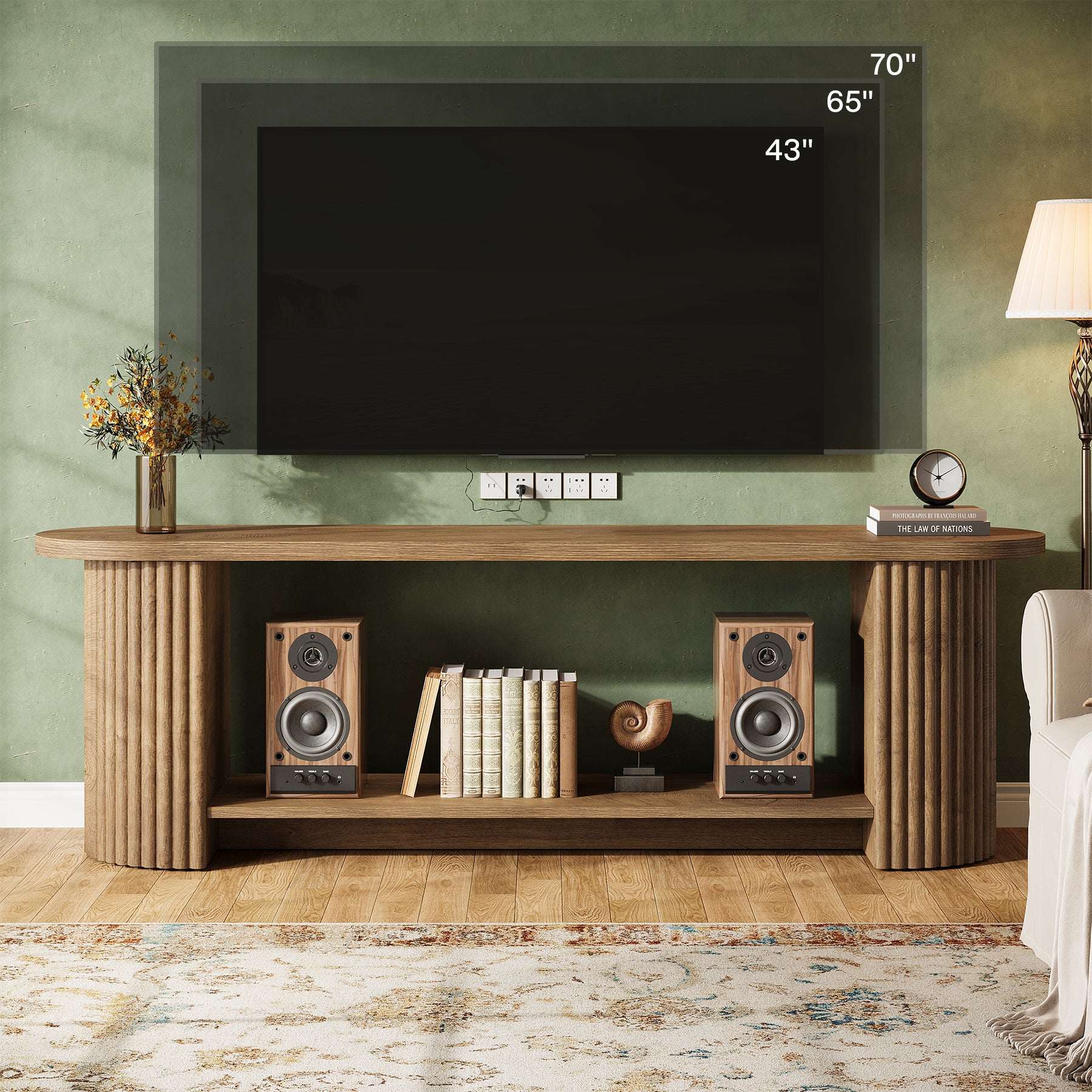 63” Fluted TV Stand, Farmhouse Entertainment Center with Storage