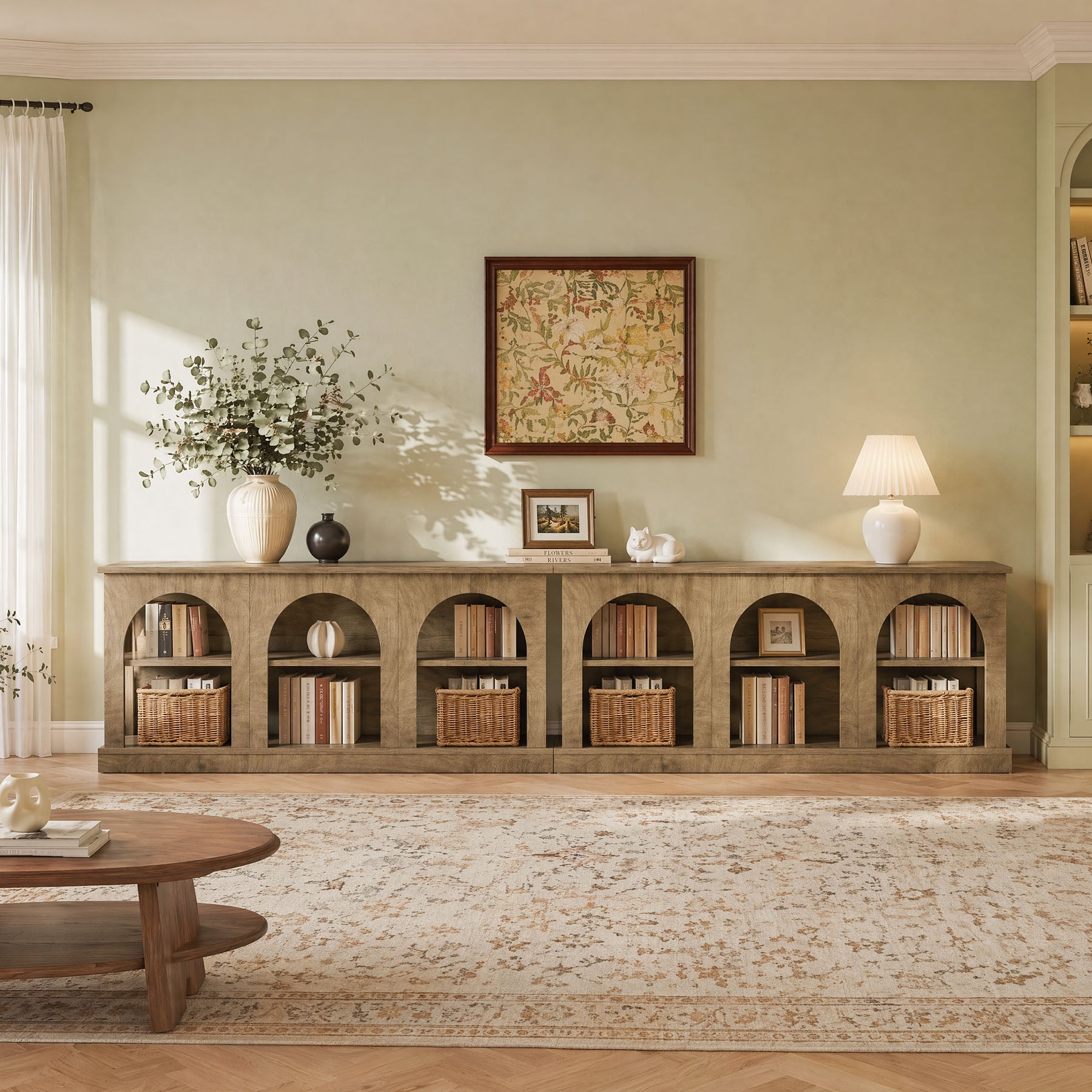 63" Arched Entryway Table, Low Profile Console Table for Hallway