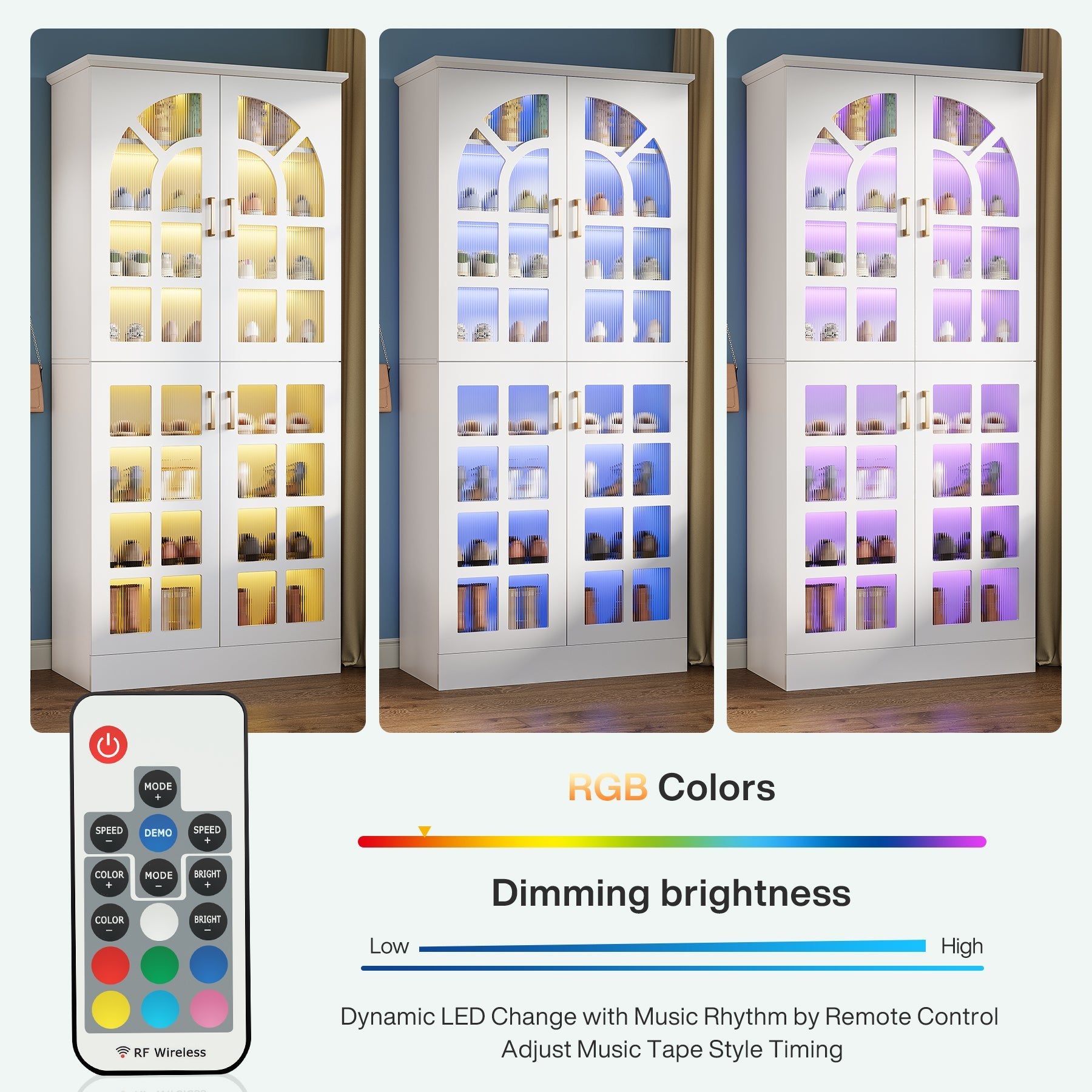 69" Shoe Cabinet, 8-Tier Shoe Rack Organizer with Doors and Led Lights