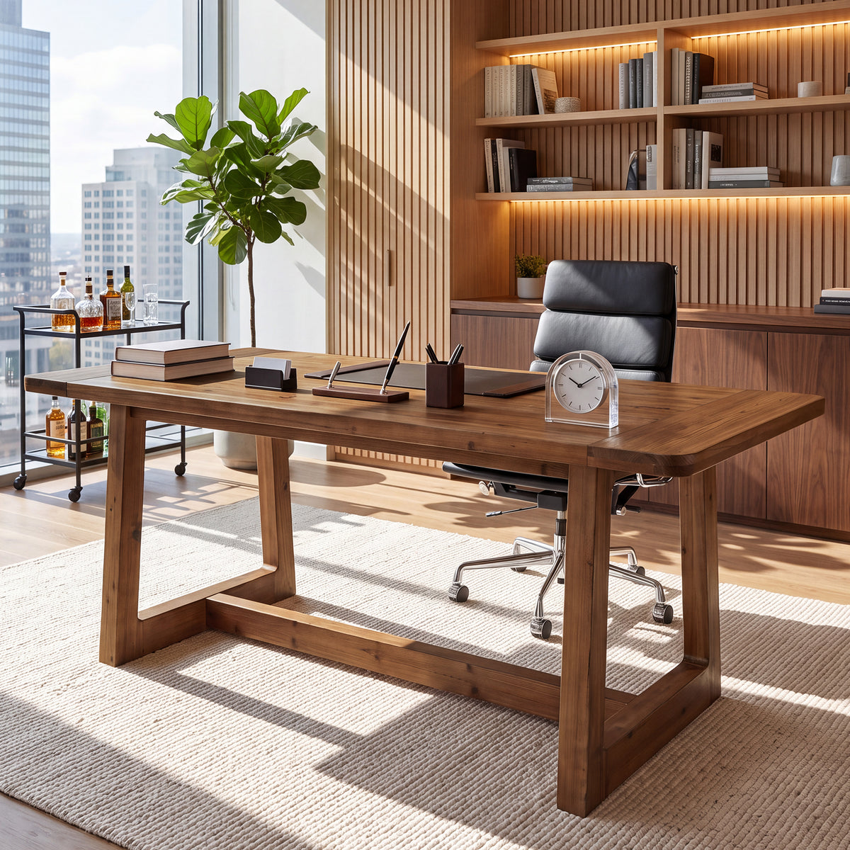 71" Solid Wood Executive Desk, Wooden Computer Writing Table with Sturdy Base for Home Office