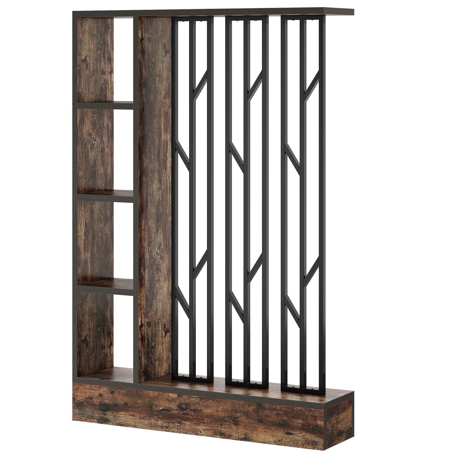 71" Room Divider with Storage Shelves, Freestanding 4-Shelf Wall Partition, Living Room