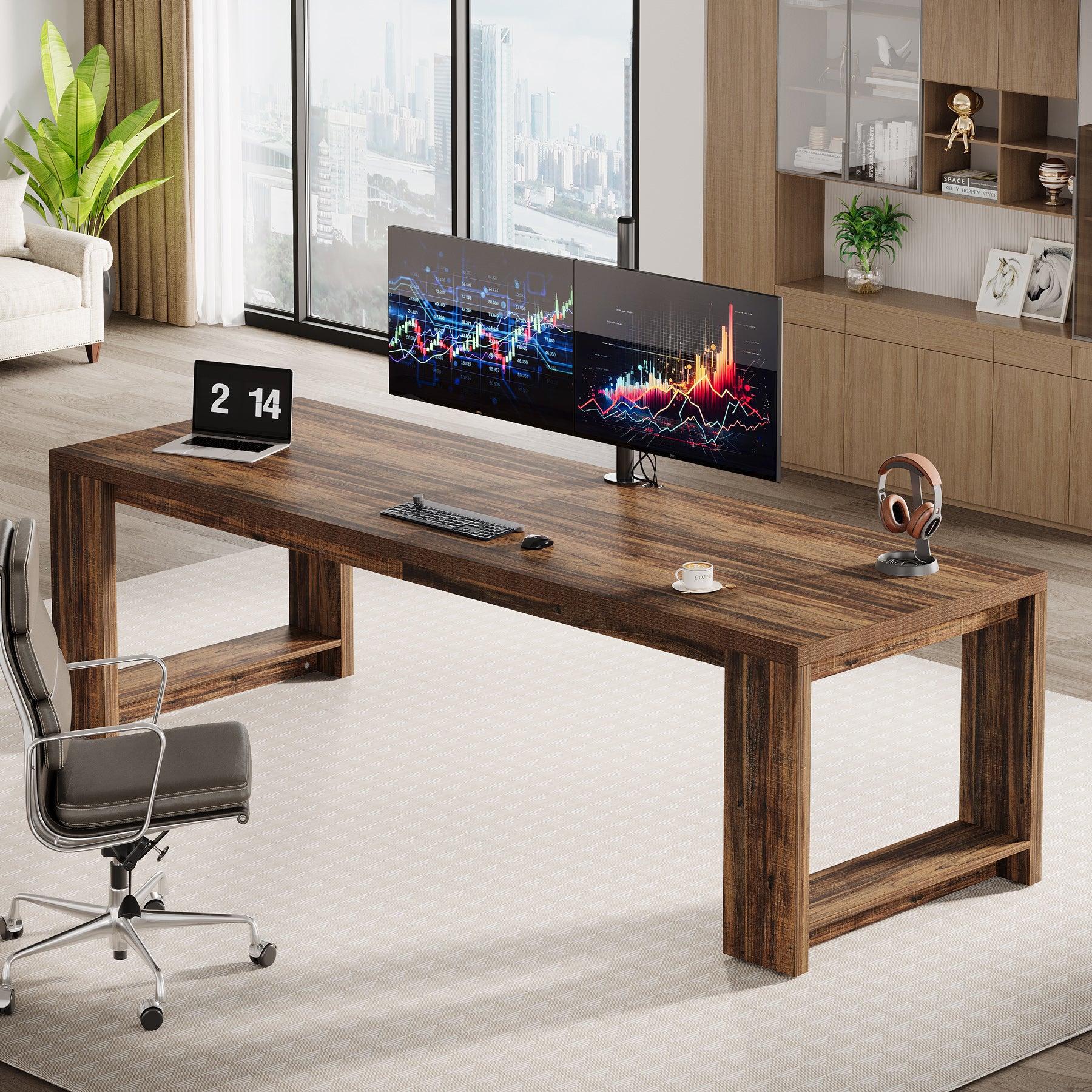 86" Two Person Desk, Long Computer Desk Conference Table
