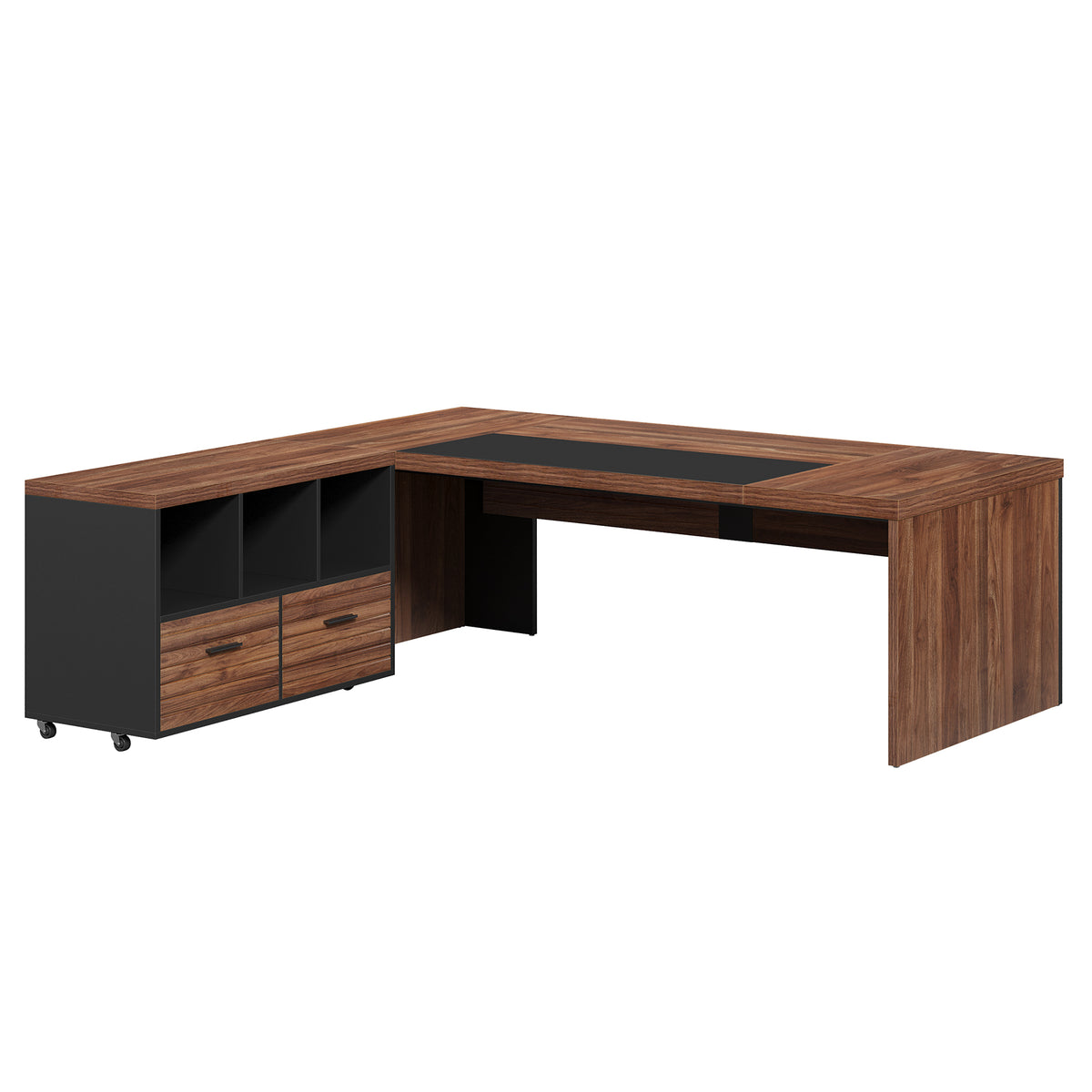 L-Shaped Executive Desk, 71" Reversible Computer Desk with Mobile File Cabinet & Shelves