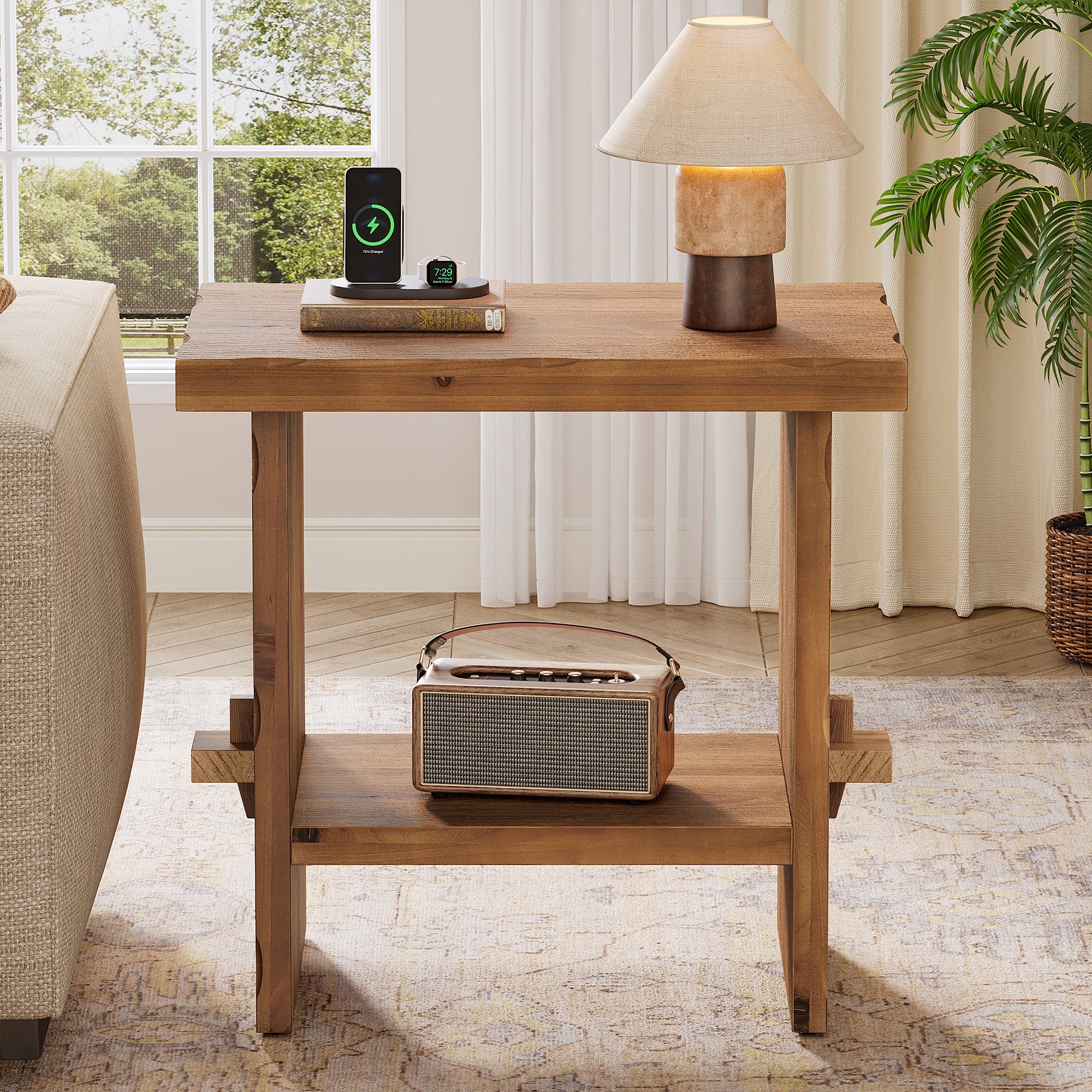 Tribesigns 23.62-Inch Solid Wood Side Table, Wooden End Table with Solid Base