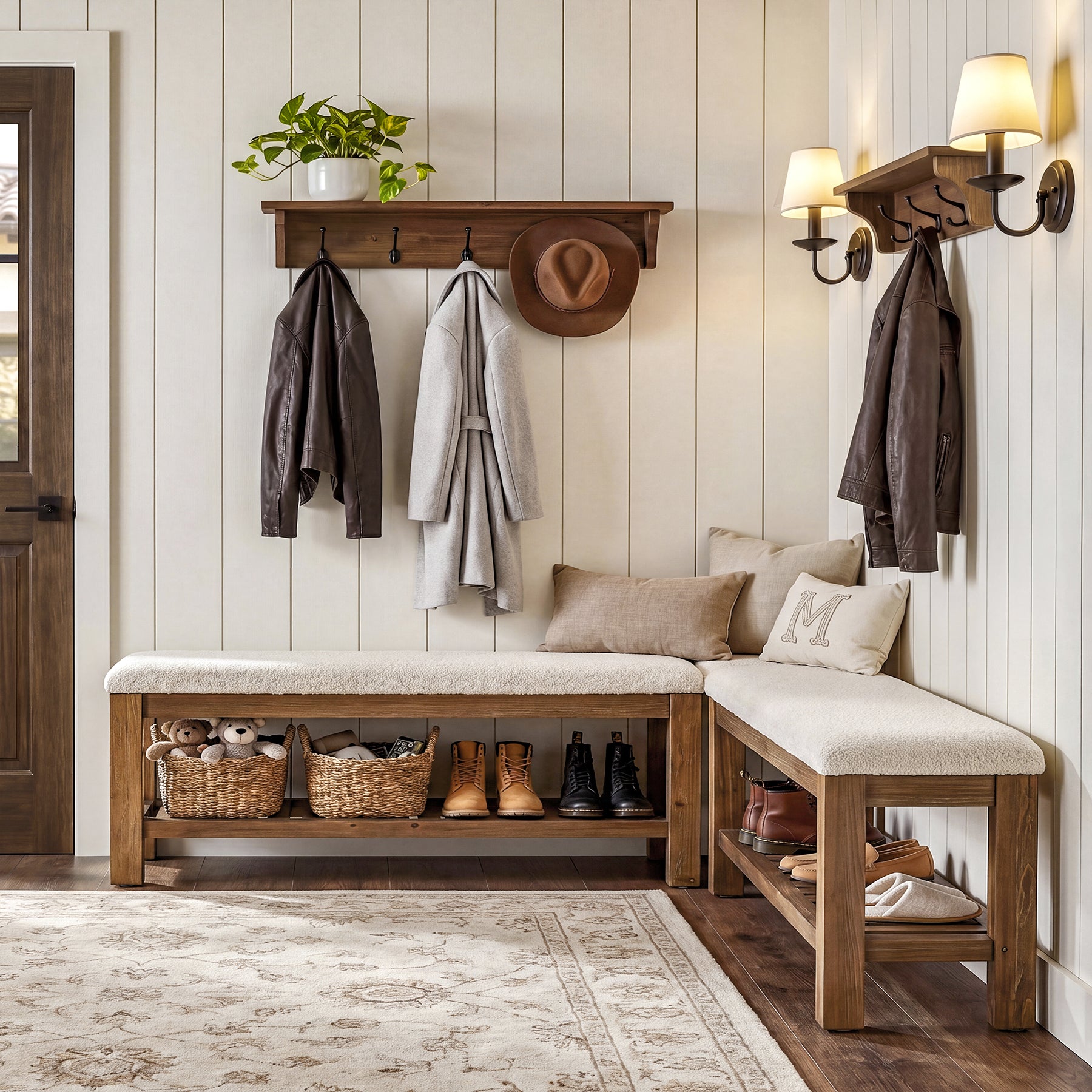 Solid Wood Entryway Bench Set, 55