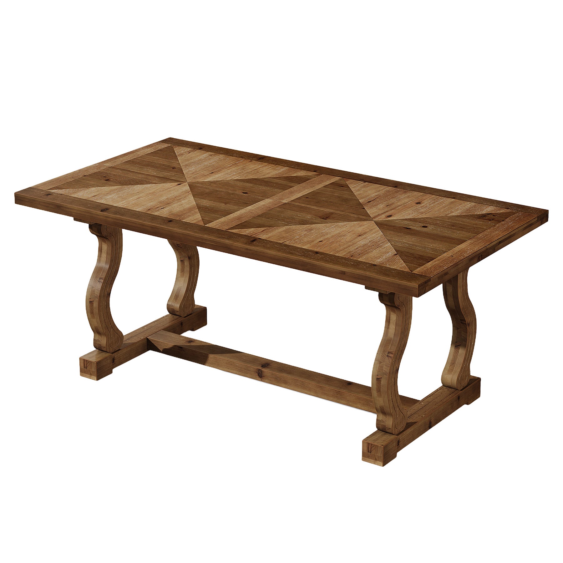 63" Solid Wood Executive Desk, Farmhouse Computer Desk with Parquetry Top & Scroll Legs for Home Office