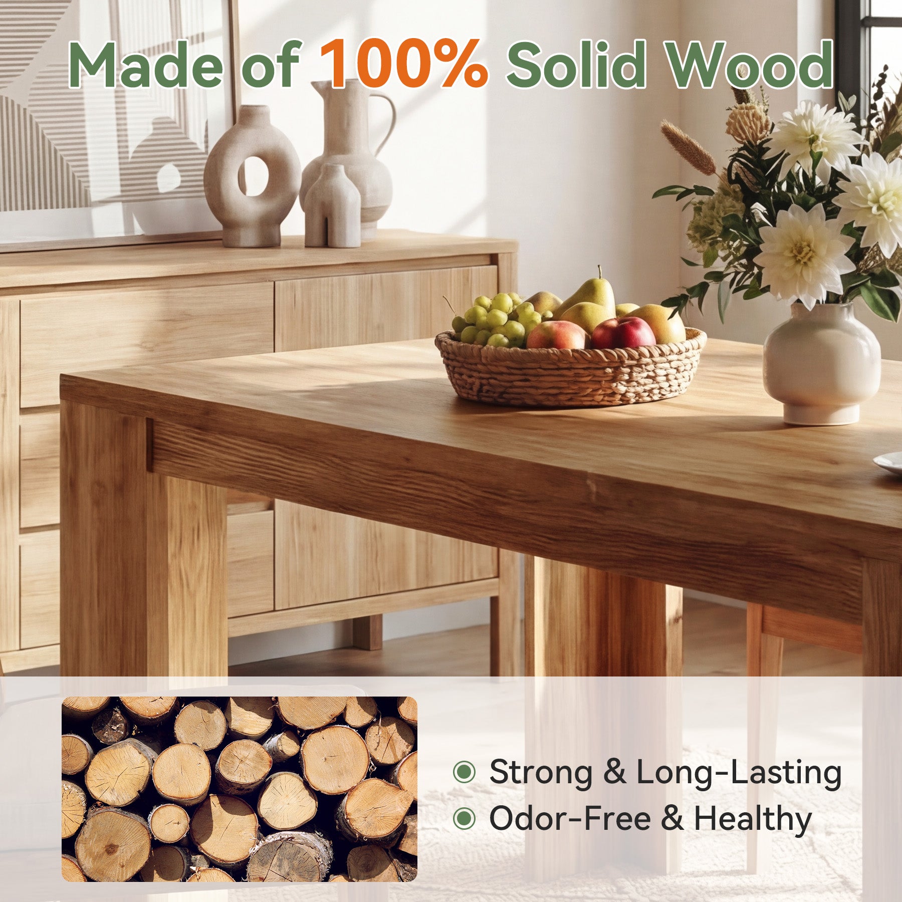 Tribesigns 63" Solid Wood Dining Table, Farmhouse Kitchen Table for Home