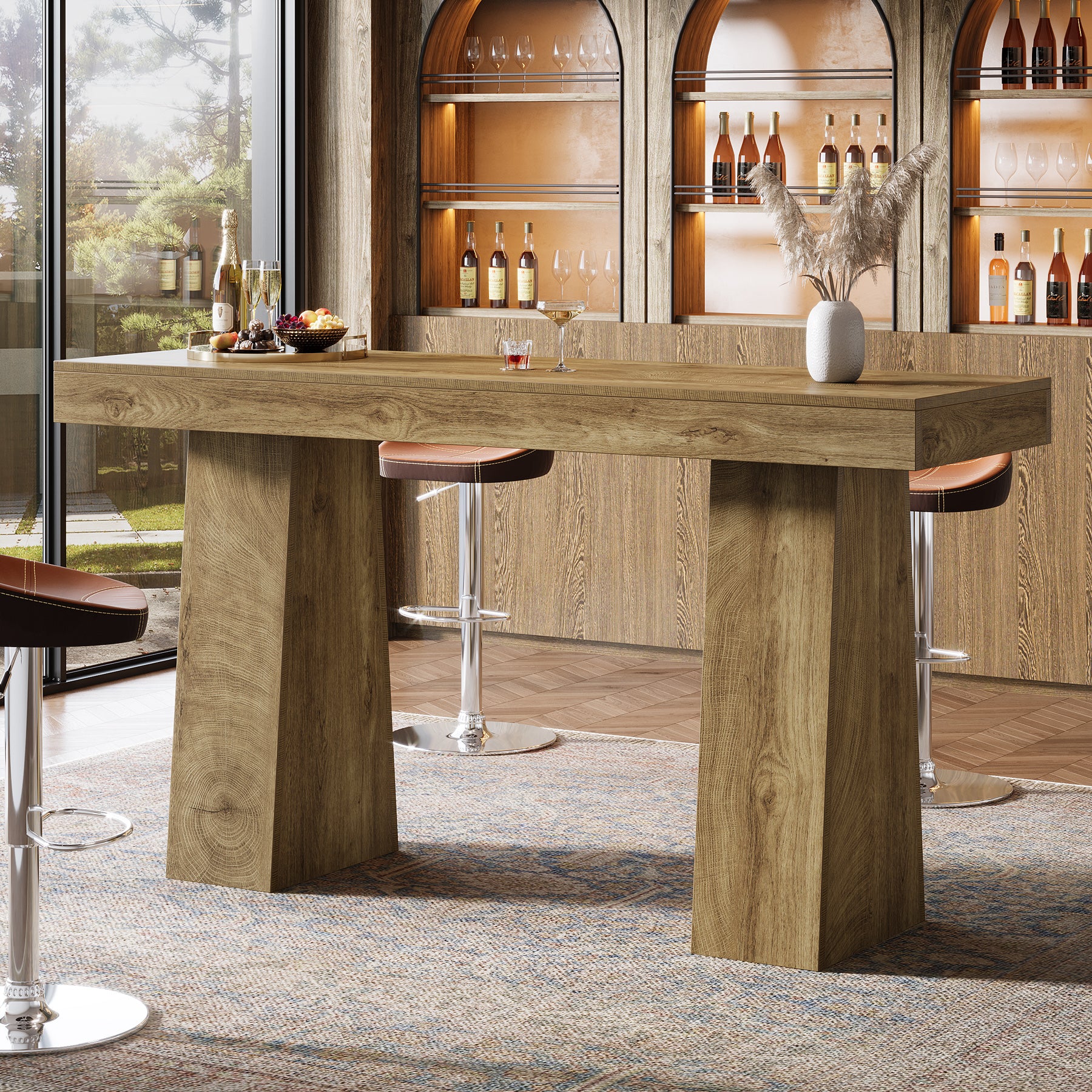 63" Bar Table, Rectangular Counter Height Pub Table with Thickened Tabletop