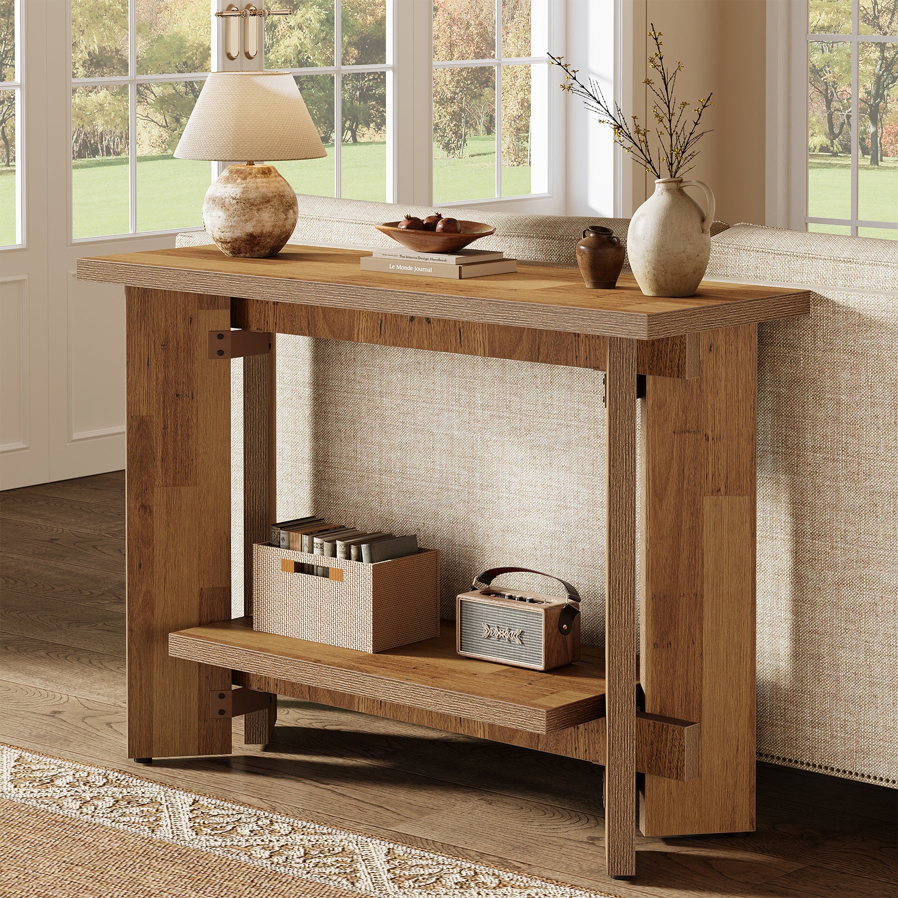 2-Tier Console Table, 41" Narrow Sofa Entryway Table with Storage Shelf