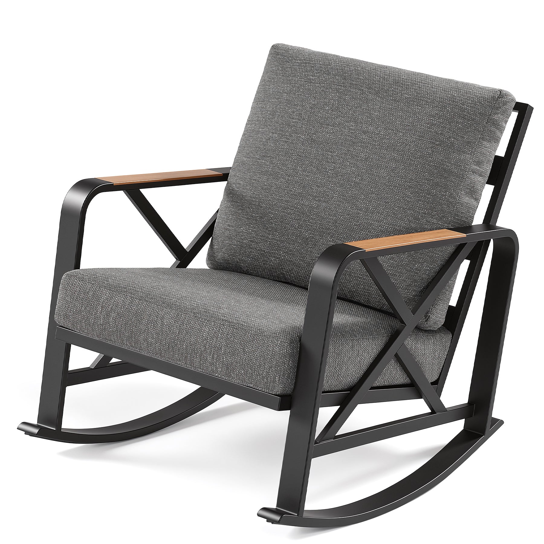 Outdoor Rocking Chair, Patio Seating Waterproof Rocker with Thick Cushion