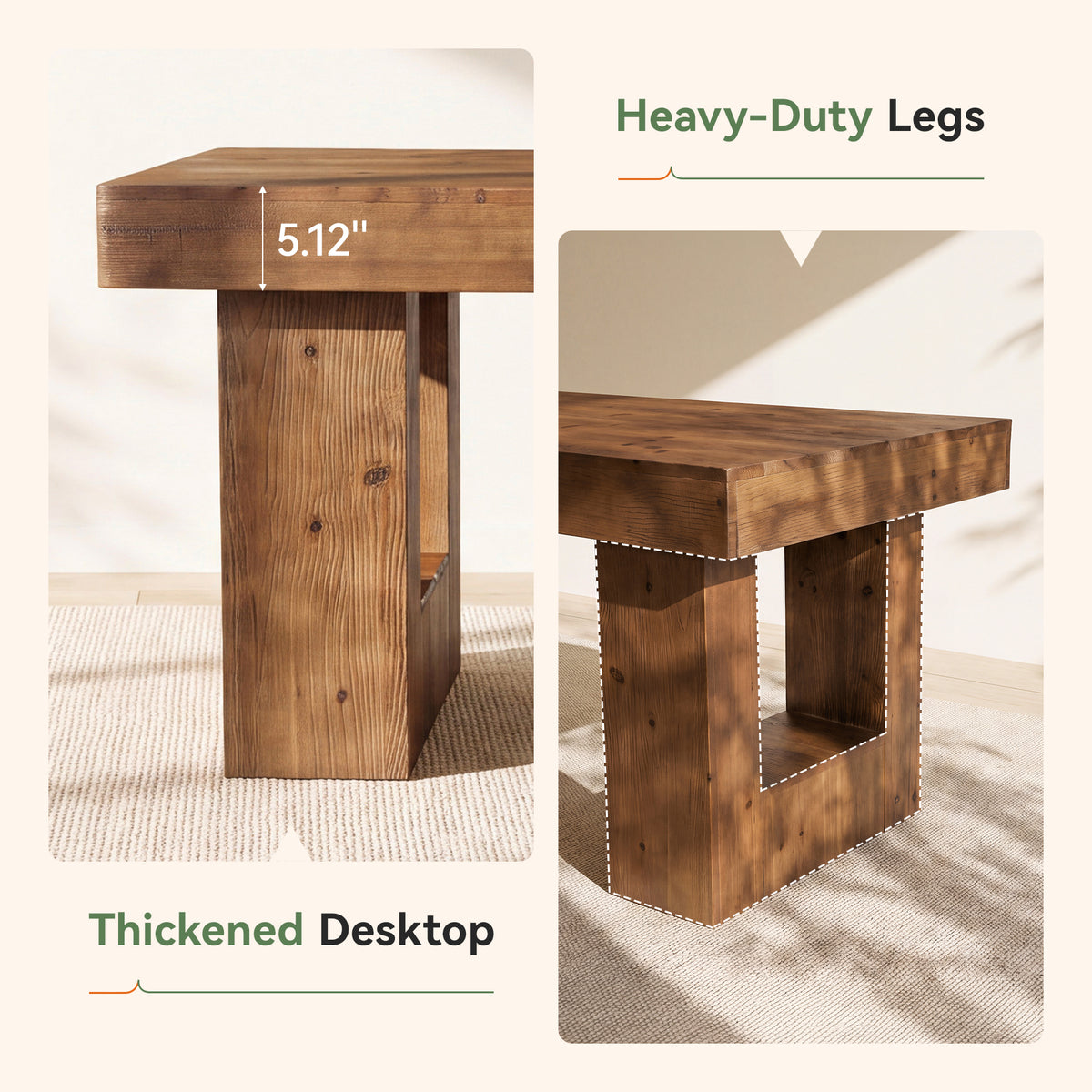 63" Solid Wood Computer Desk, Rectangular Home Office Desk with Sturdy Pedestal Base