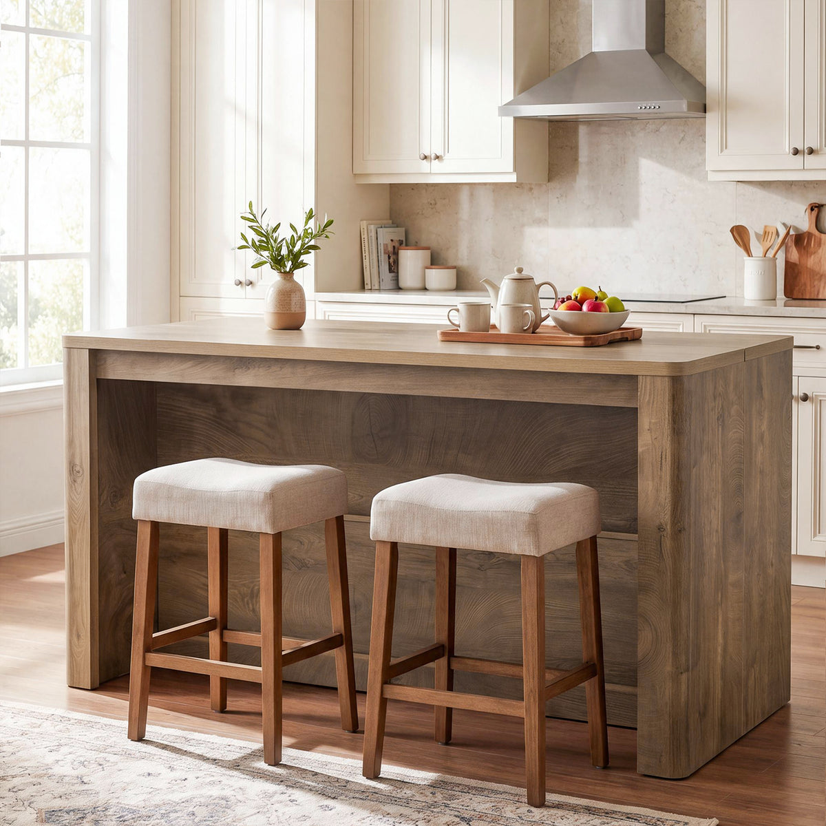 55" Kitchen Island with 2 Drawers & 3 Shelves, Farmhouse Stationary Island Table