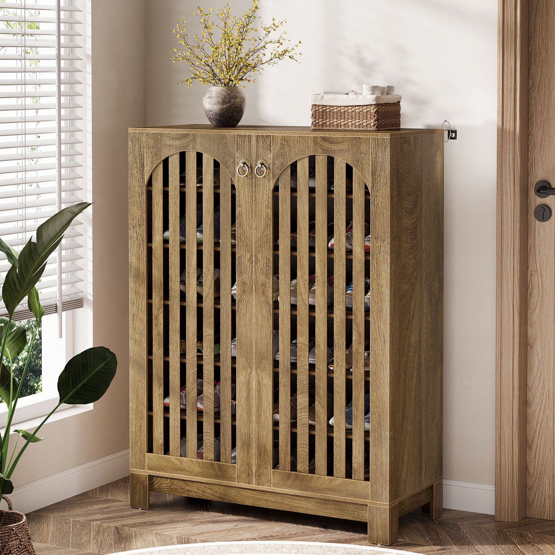 6-Tier Shoe Cabinet, Entryway Shoe Storage Rack with Airy Doors