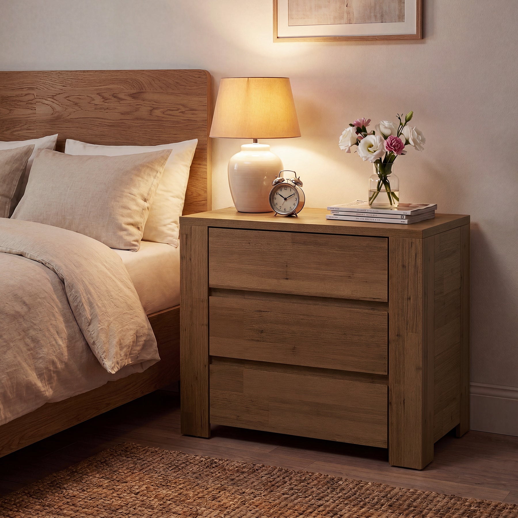 31.5" Wide Nightstand, Oversized Bedside Table with 3 Drawers for Bedroom