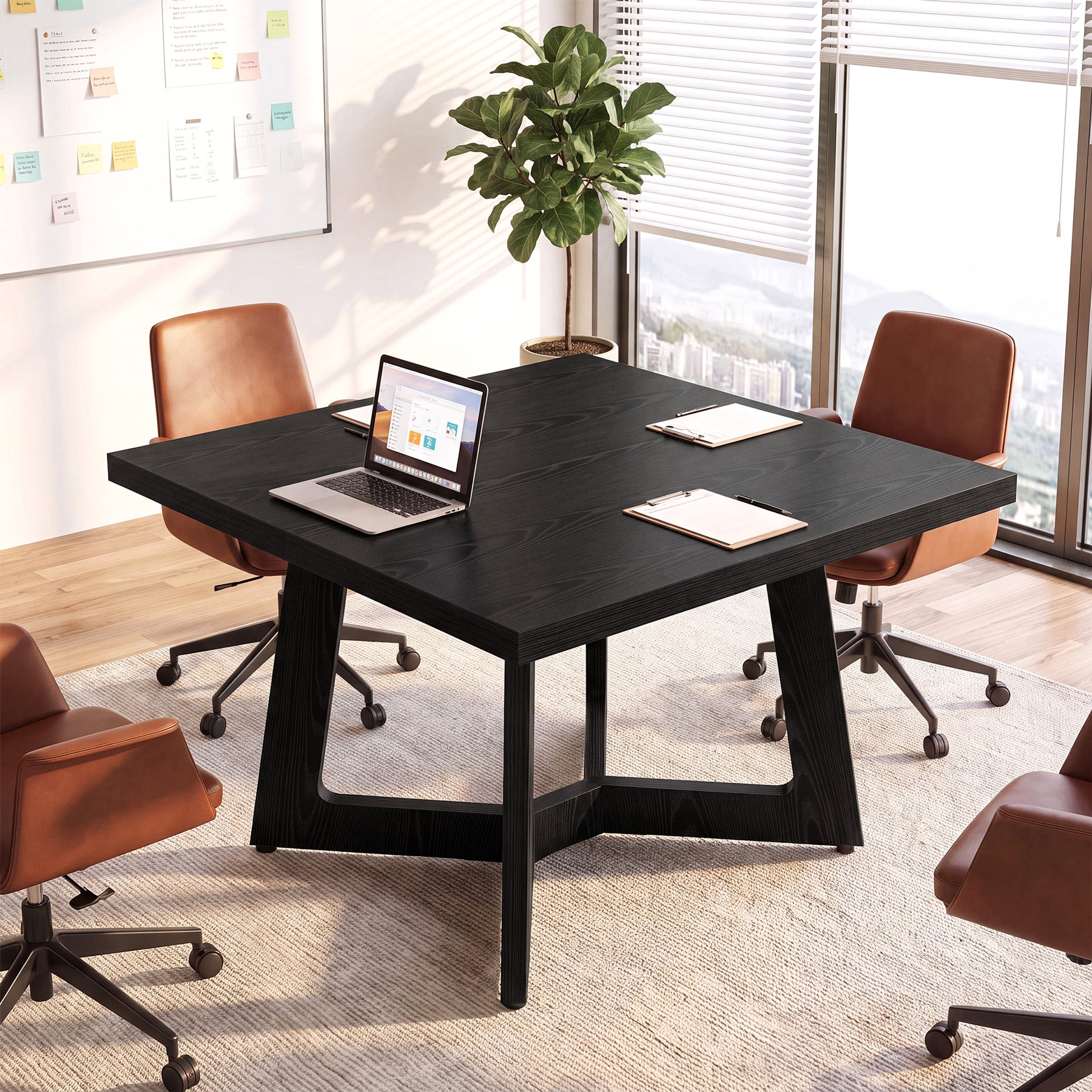 39.4" Square Conference Table, Small Meeting Table Modern Office Desk for Conference Room