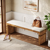 Solid Wood Entryway Shoe Bench, 55" Bedroom Footrest with Removable Cushion 3