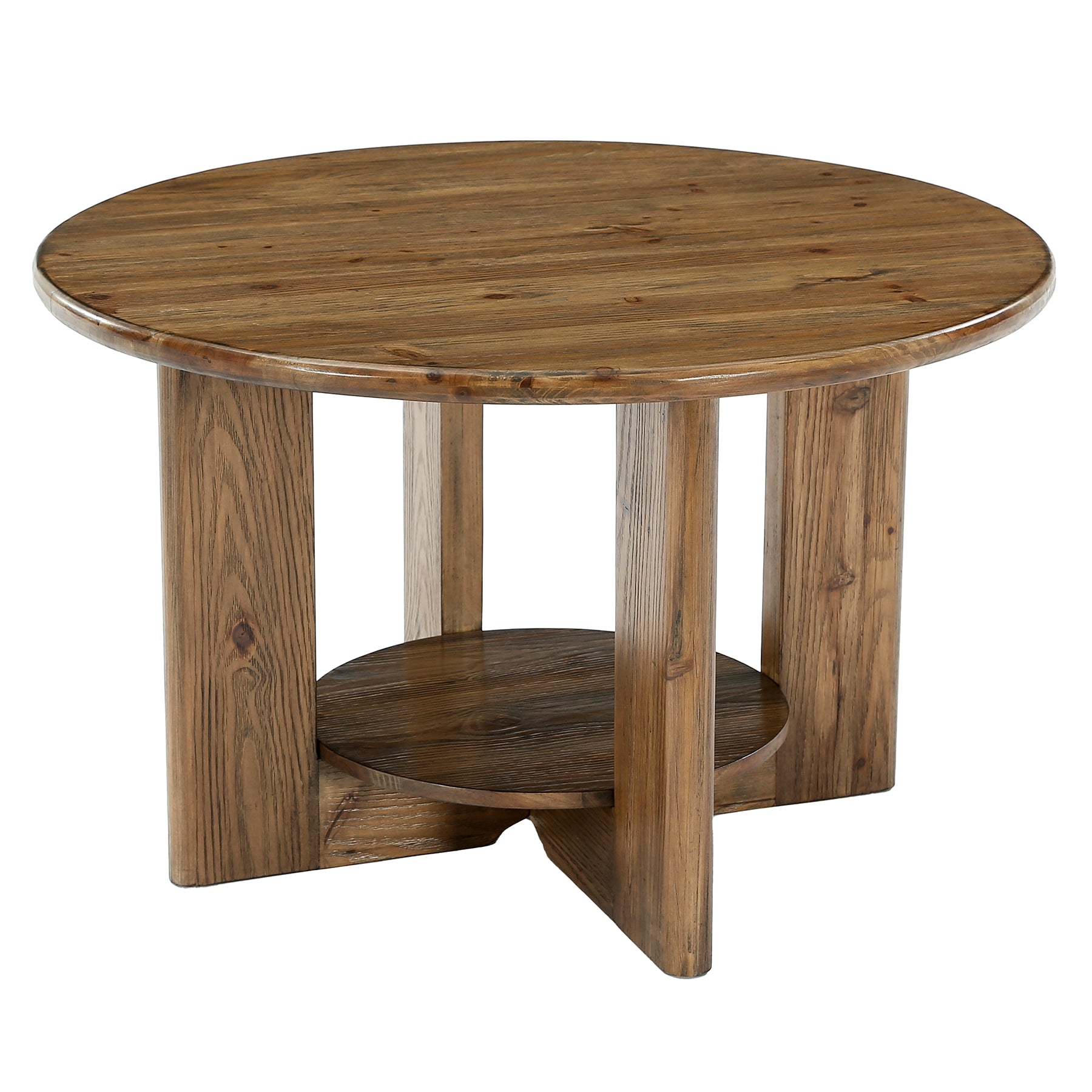 Solid Wood Round Coffee Table, 2-Tier Accent Center Table with Storage