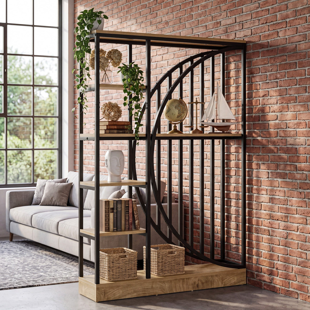 70.9" Industrial Bookshelf, 5-Tier Bookcase with Reversible Shelves for Home Office
