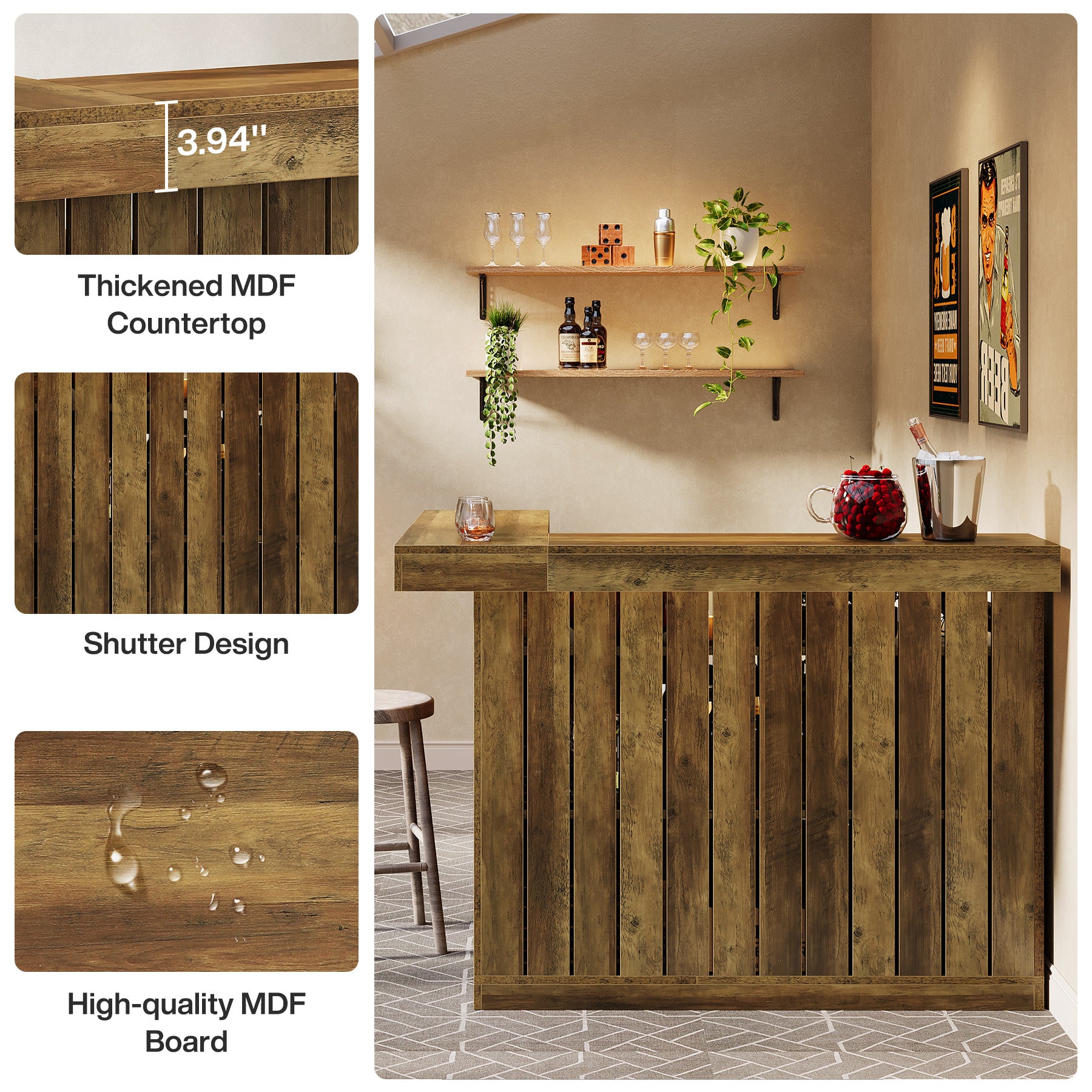 L-Shaped Bar Unit, 4-Tier Corner Liquor Bar Table with Storage Shelves