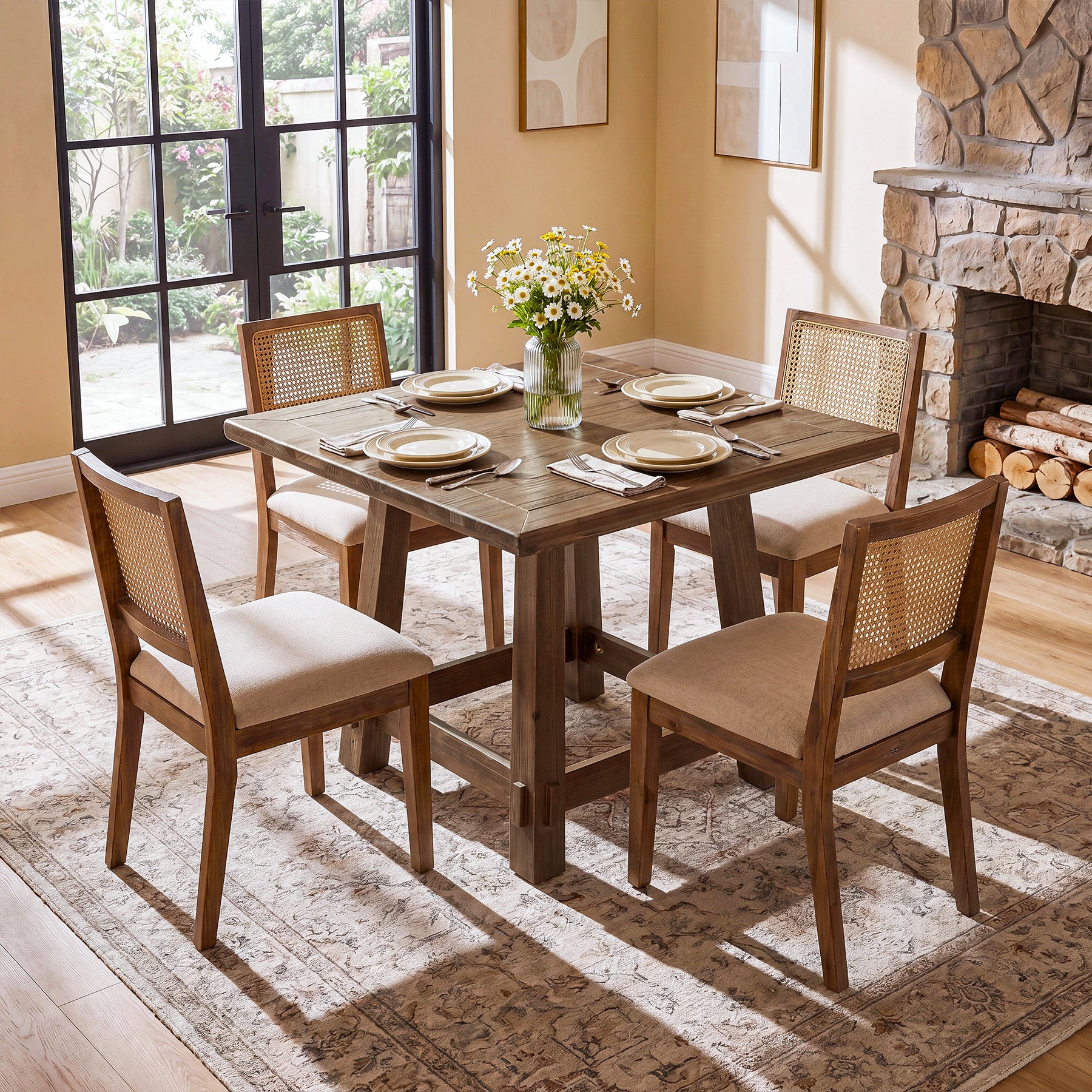 31.5" Solid Wood Dining Table for 4, Small Square Kitchen Table for Dining Room