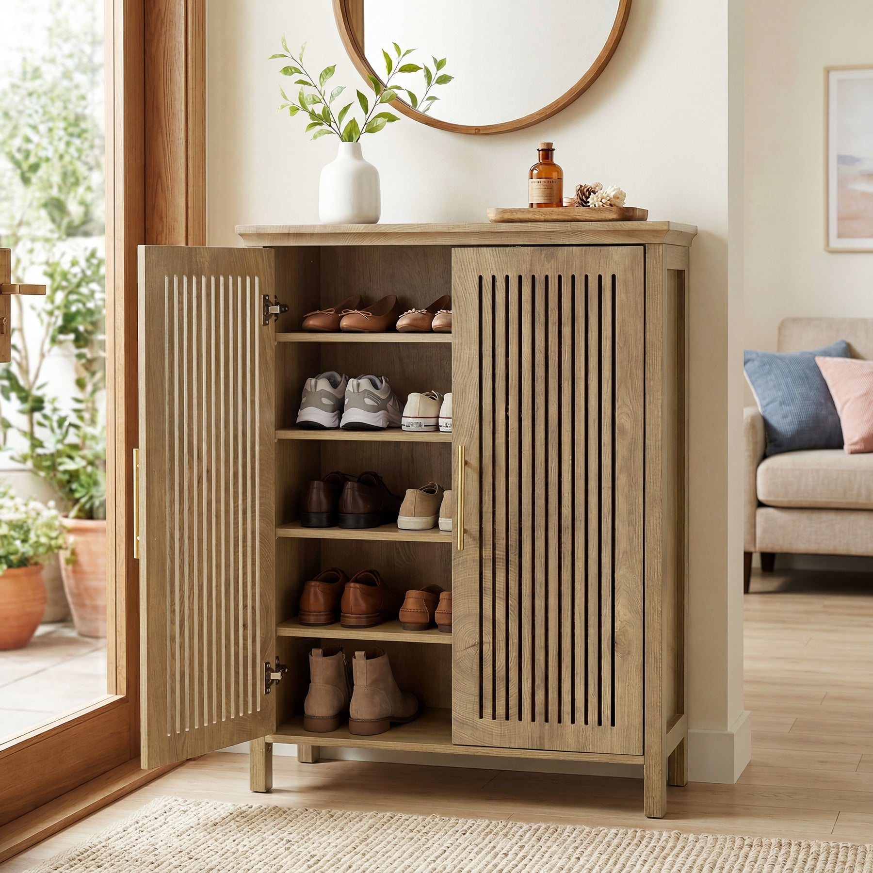 Tribesigns 5-Tier Shoe Cabinet with Doors, Tall Entryway Shoe Storage