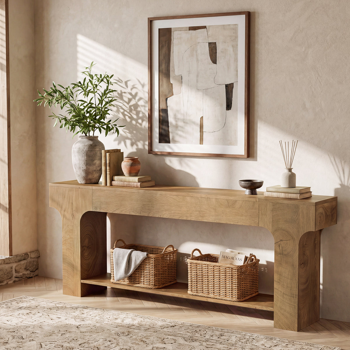 79" Extra Long Console Table, Open Storage Shelf, Sturdy Entryway Sofa Table, Living Room