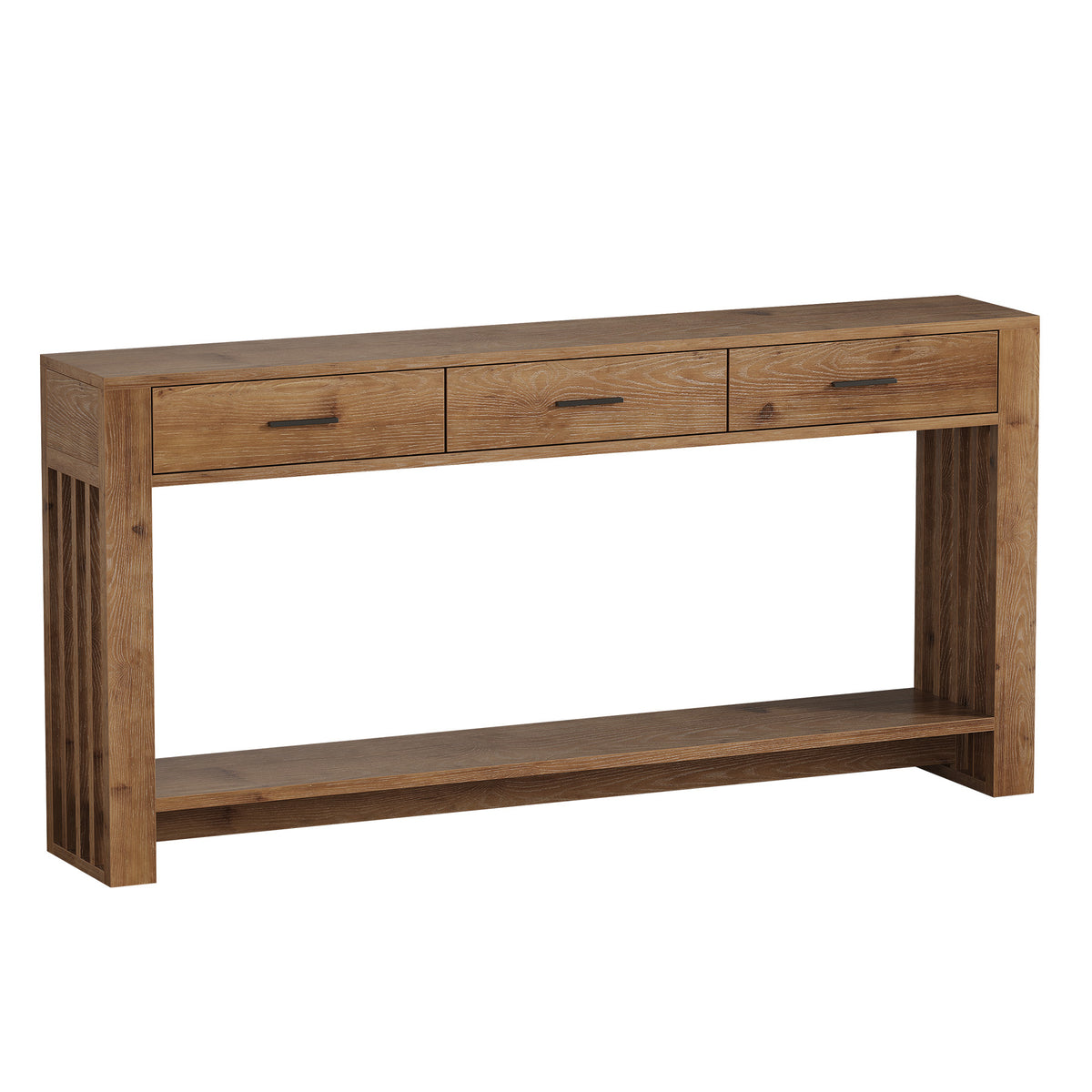 63" Solid Wood Console Table, 3 Drawers 2-Tier Narrow Farmhouse Entryway Table