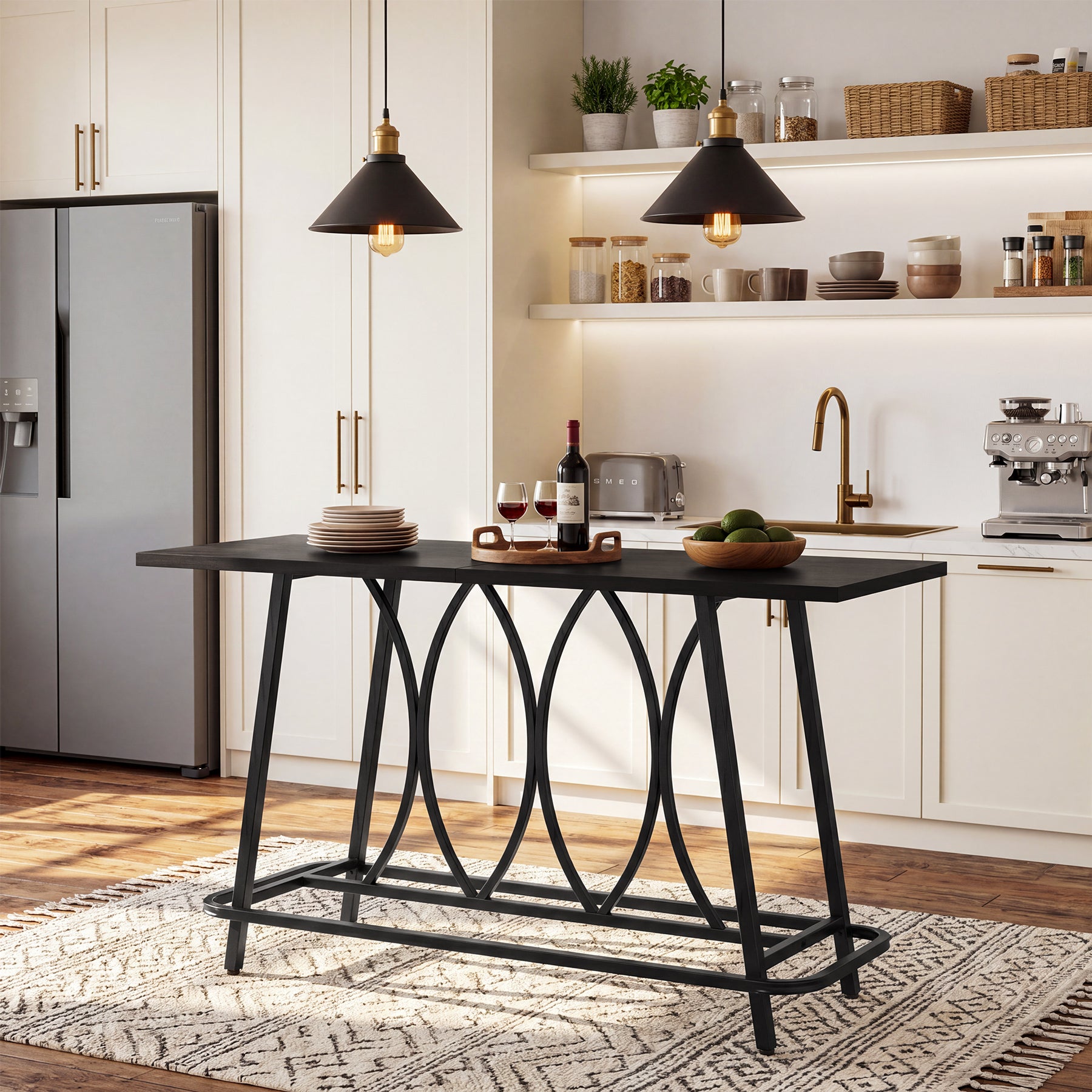 63-Inch Counter Height Bar Table with Reinforced Metal Frame, Modern Industrial Home Bar Table