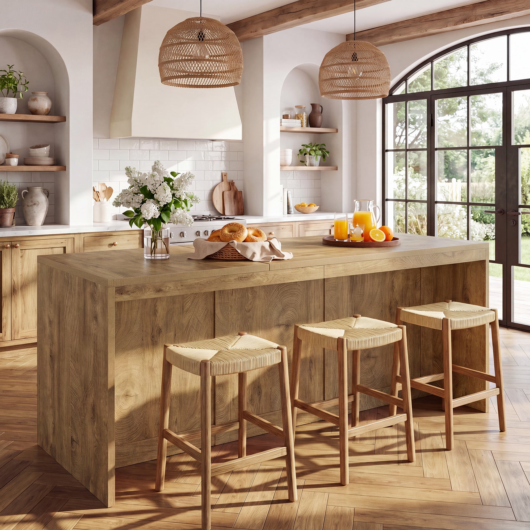 71" Counter Height Dining Table with Cabinet, Farmhouse Bar Table, Double Door Storage, Seats 6-8