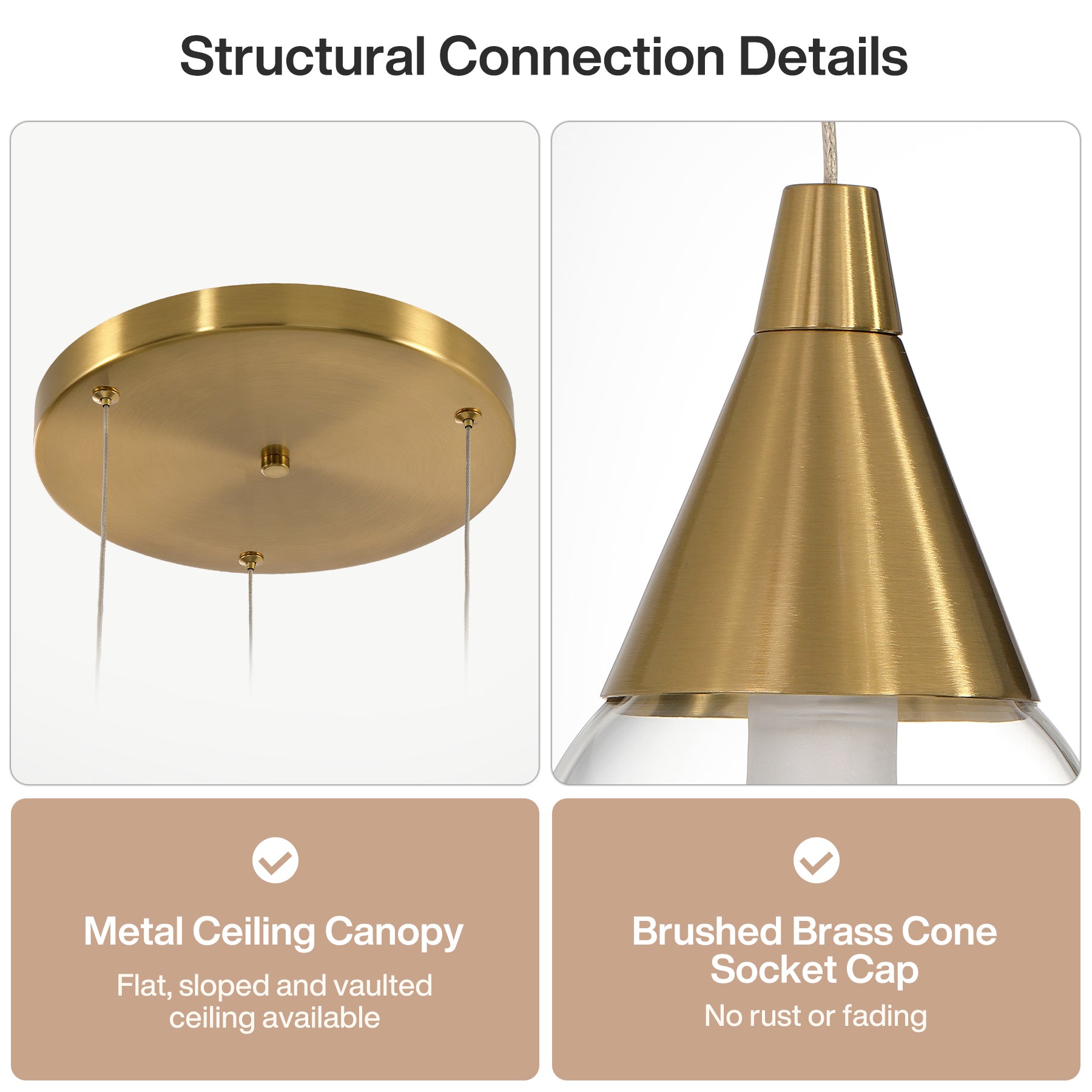3-Light Pendant Light, Brushed Brass Adjustable Ceiling Light Fixtures