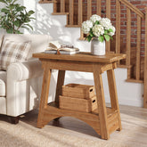 24.4" Solid Wood End Table, Narrow Farmhouse Nightstand for Small Spaces 3