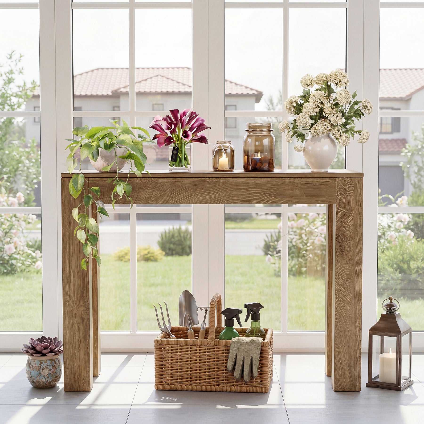 41" Farmhouse Console Table, Narrow Entryway Table for Small Spaces with Wood-Grain Finish