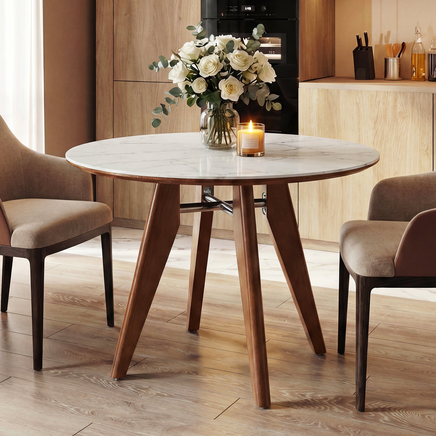 31.5" Round Dining Table, Modern Sintered Stone Kitchen Dinner Table
