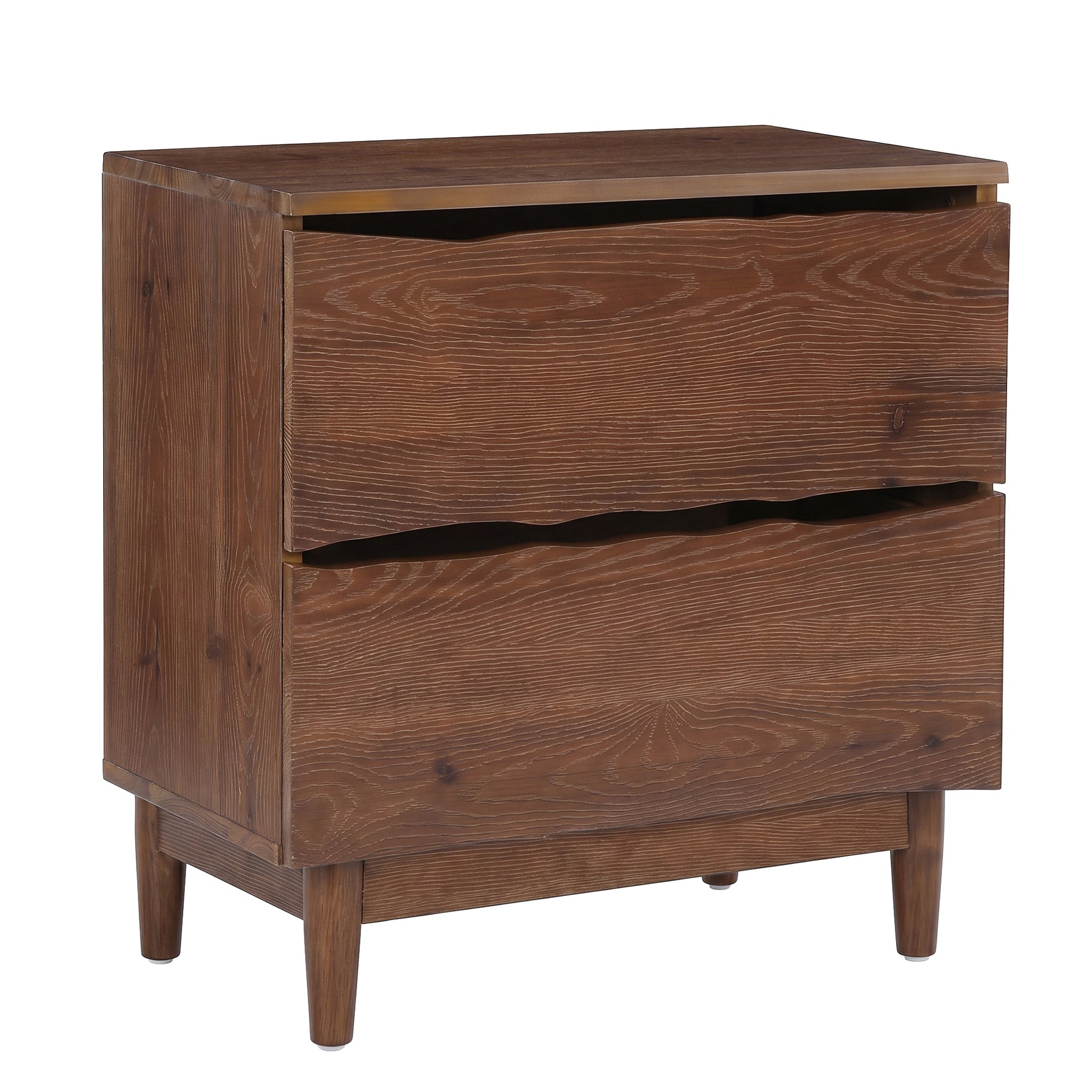 23.6" Solid Wood Nightstand, Mid-Century End Table with 2 Storage Drawers