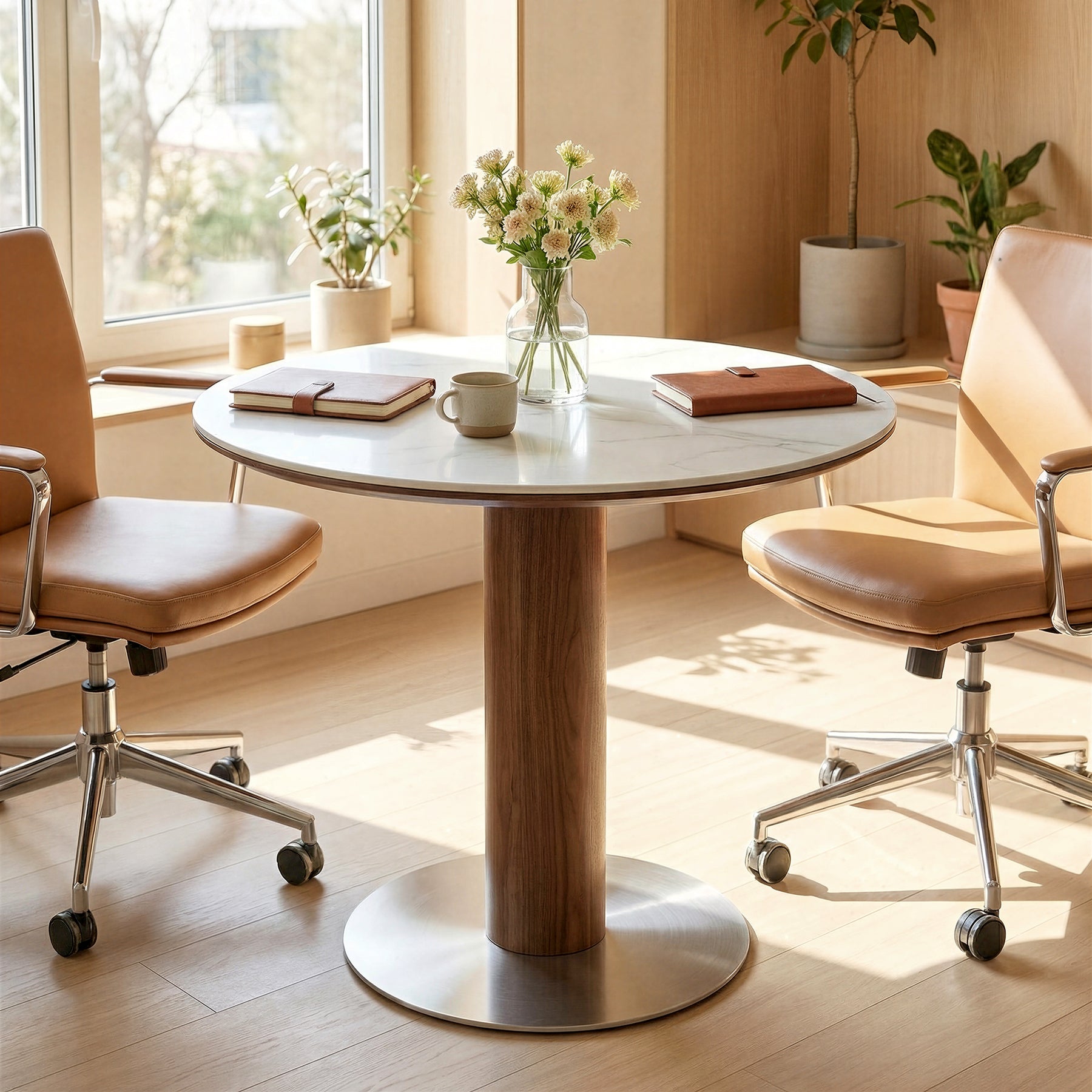 31.5" Round Conference Table, Small Wood Meeting Room Table for 2-4 People